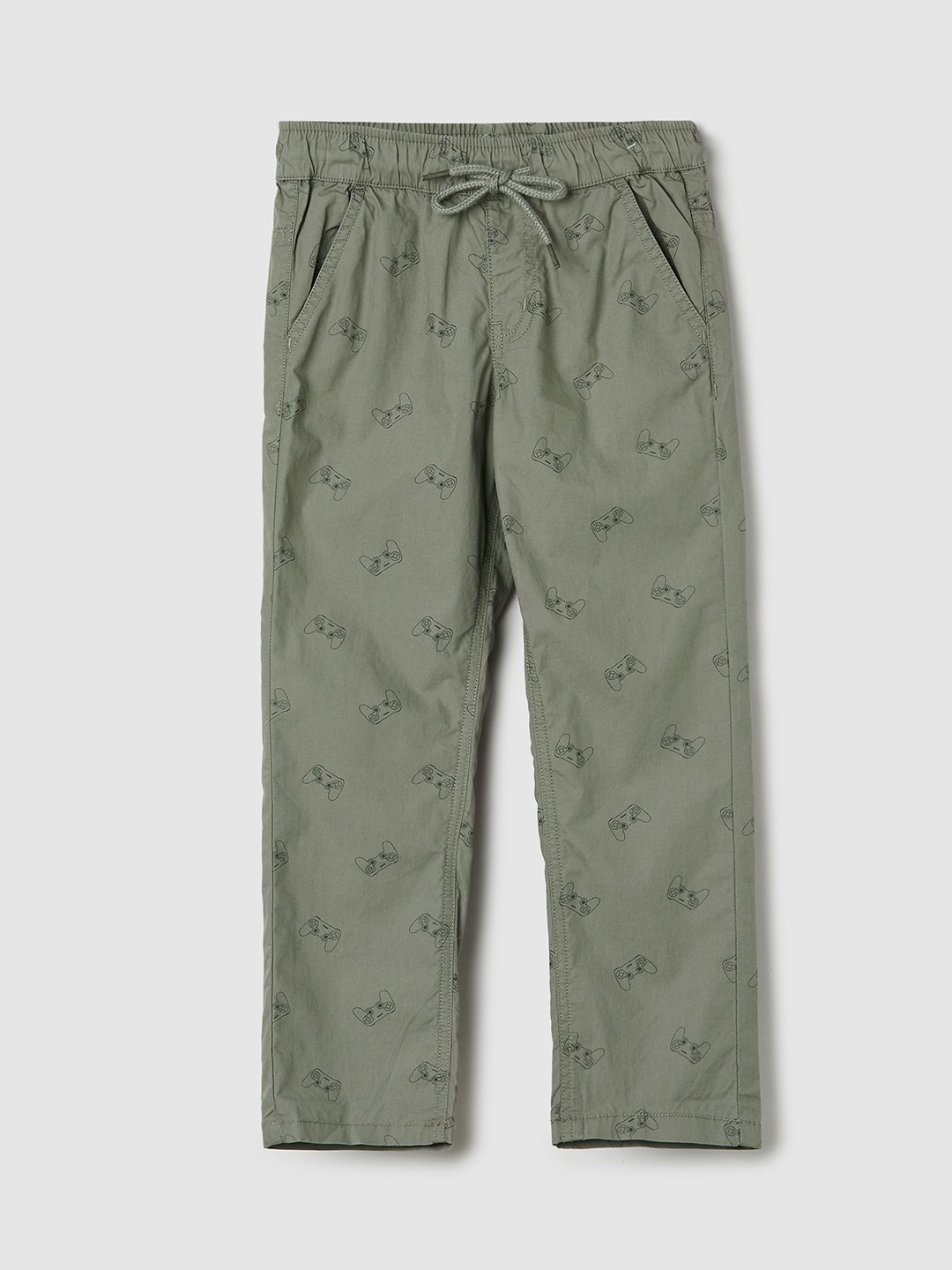 

max Boys Graphic Printed Cotton Regular Trousers, Olive