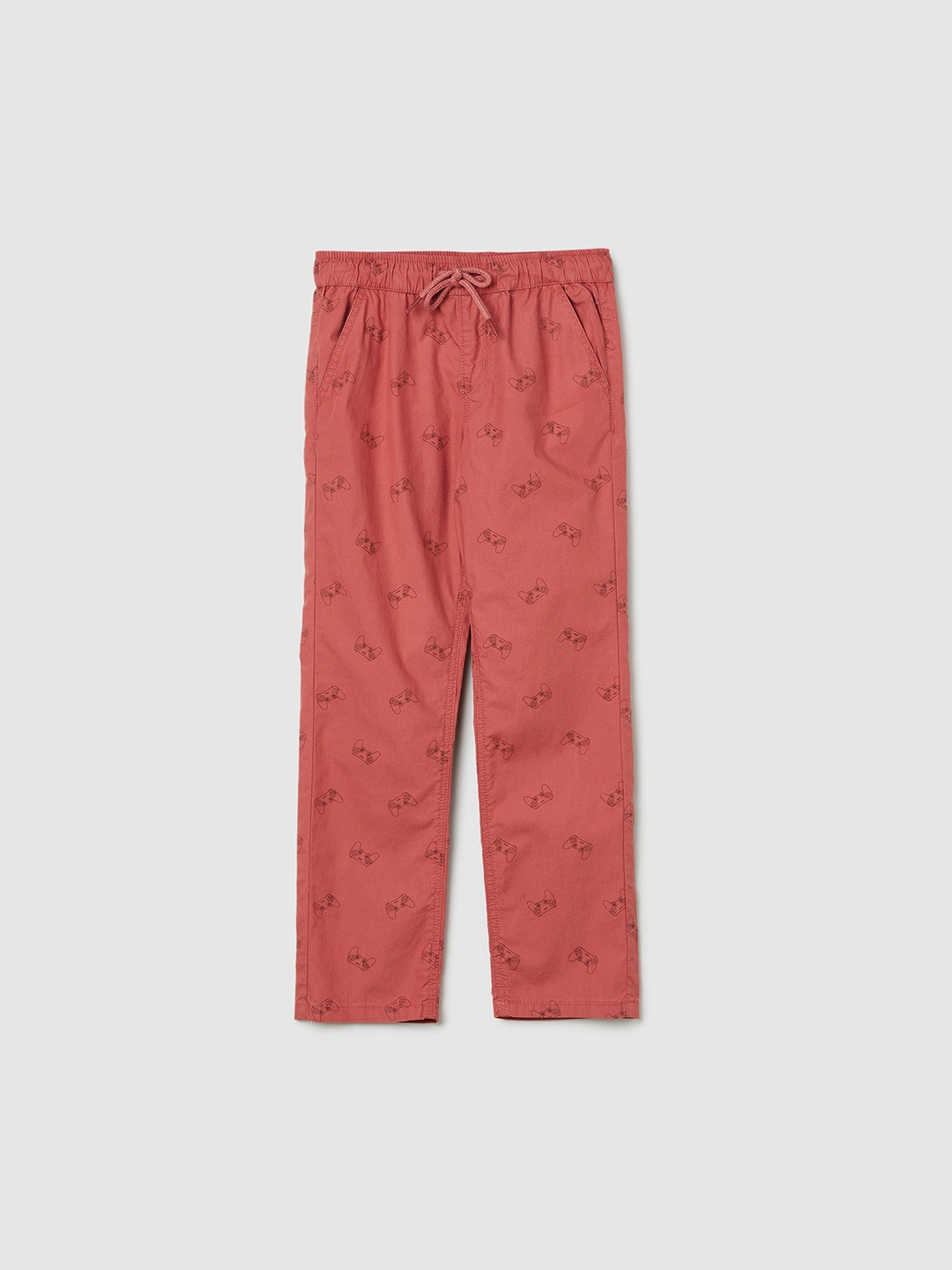 

max Boys Conversational Printed Mid-Rise Pure Cotton Trousers, Coral