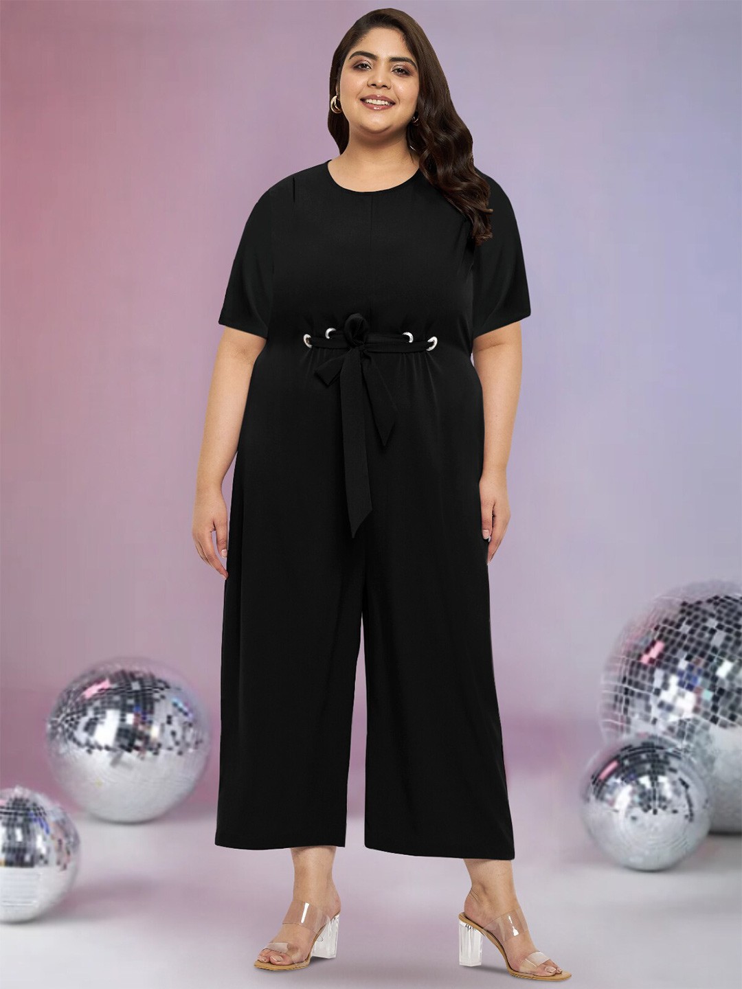 

wild U Waist Tie-Ups Basic Jumpsuit, Black