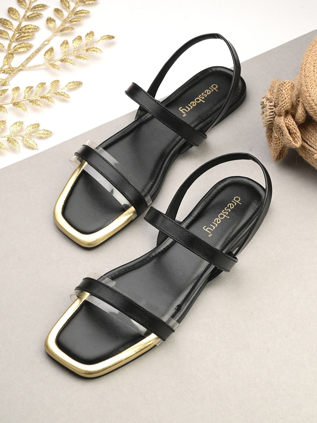 

DressBerry Black Open Toe Flats