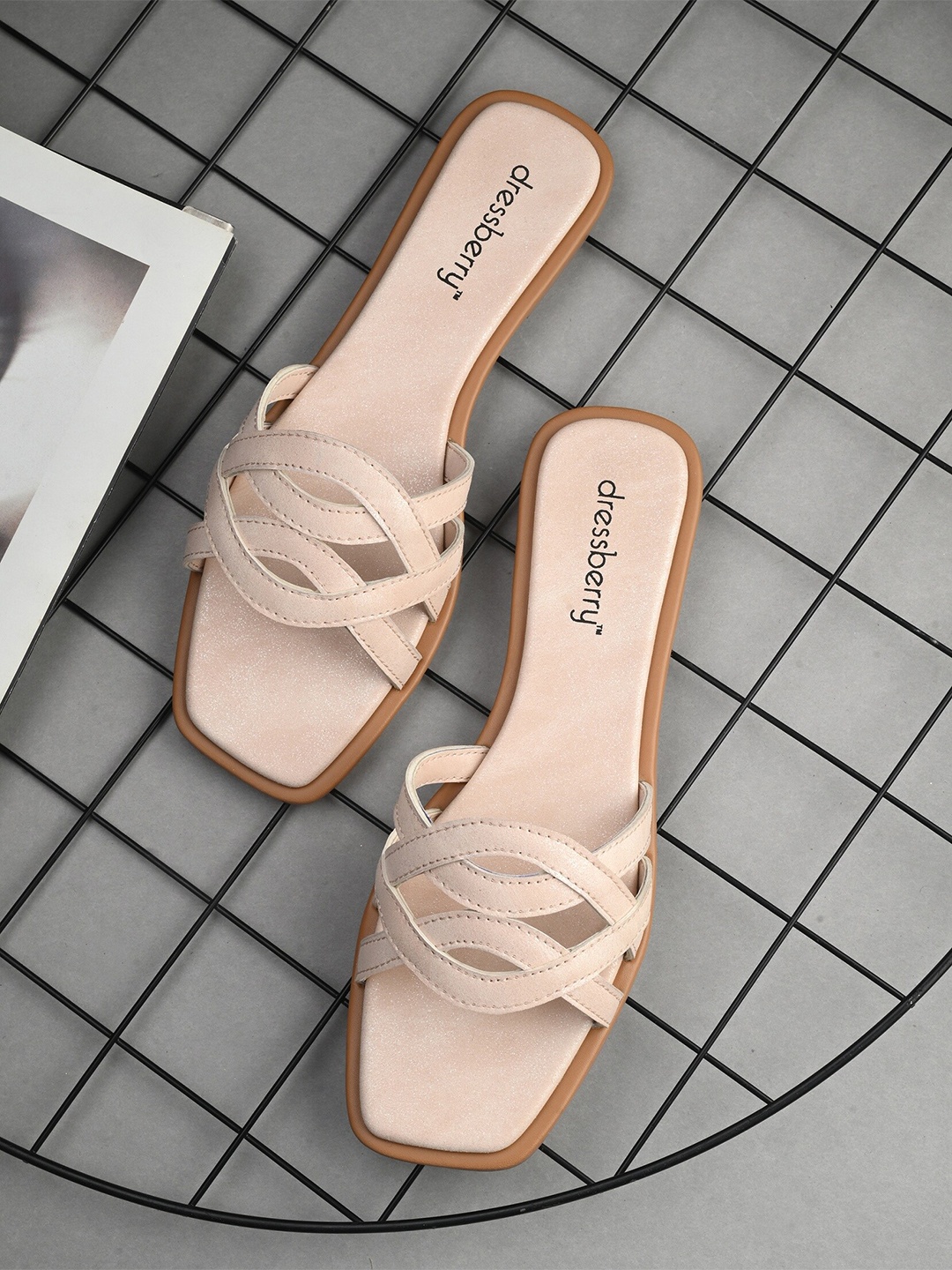 

DressBerry No Back Strap Open Toe Flats, Nude