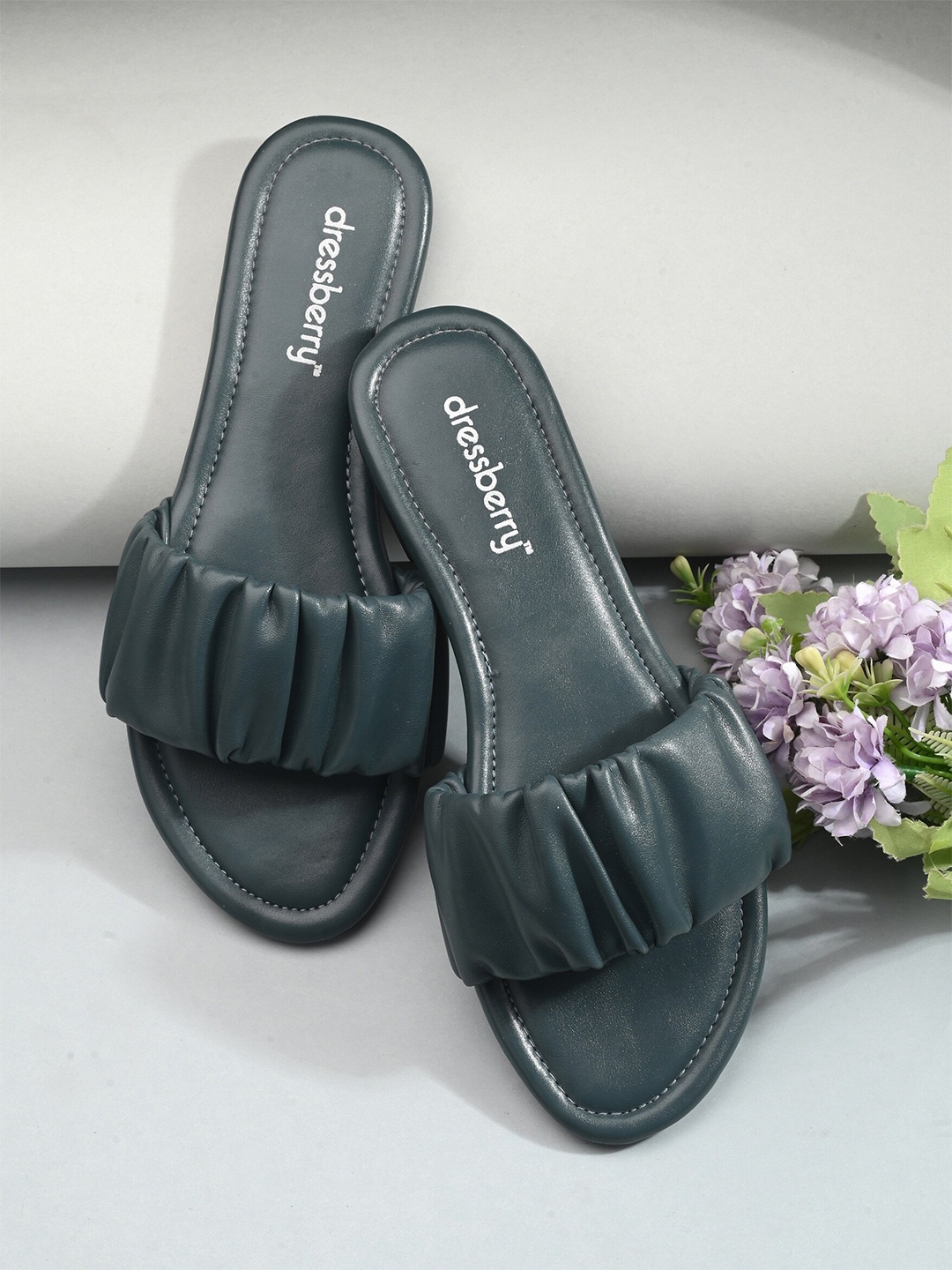

DressBerry No Back Strap Open Toe Flats, Grey