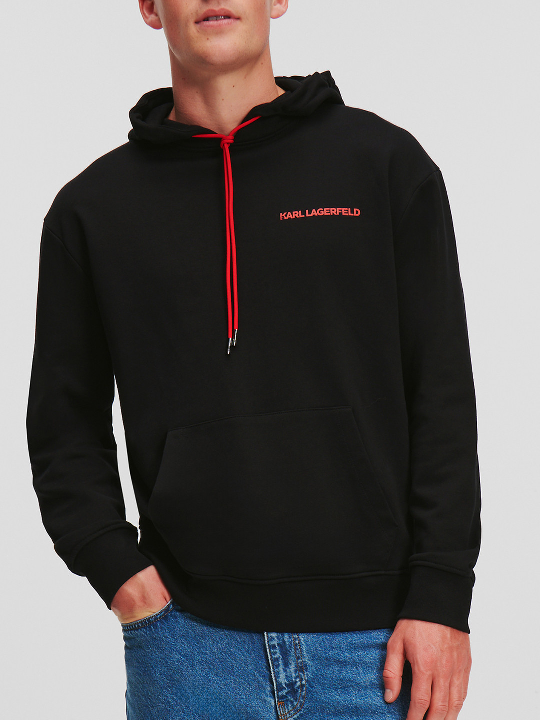 

Karl Lagerfeld Graphic Printed Hooded Cotton Pullover, Black