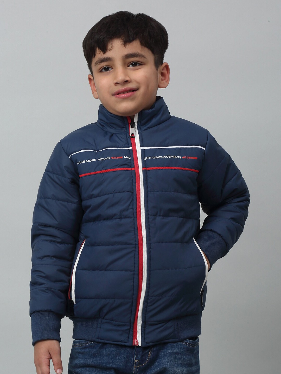 

Cantabil Boys Striped Lightweight Puffer Jacket, Navy blue