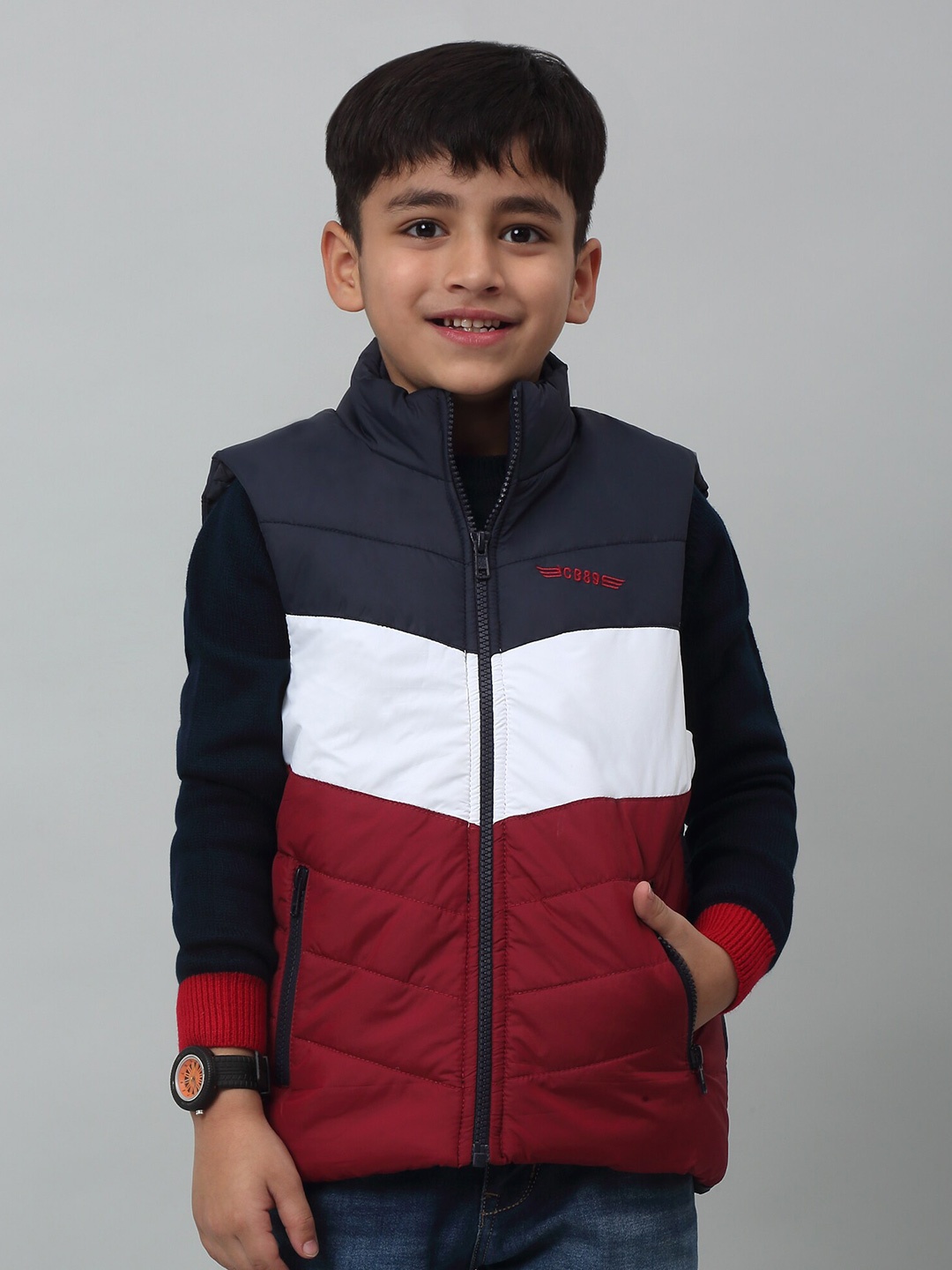 

Cantabil Boys Colourblocked Lightweight Puffer Jacket, Maroon