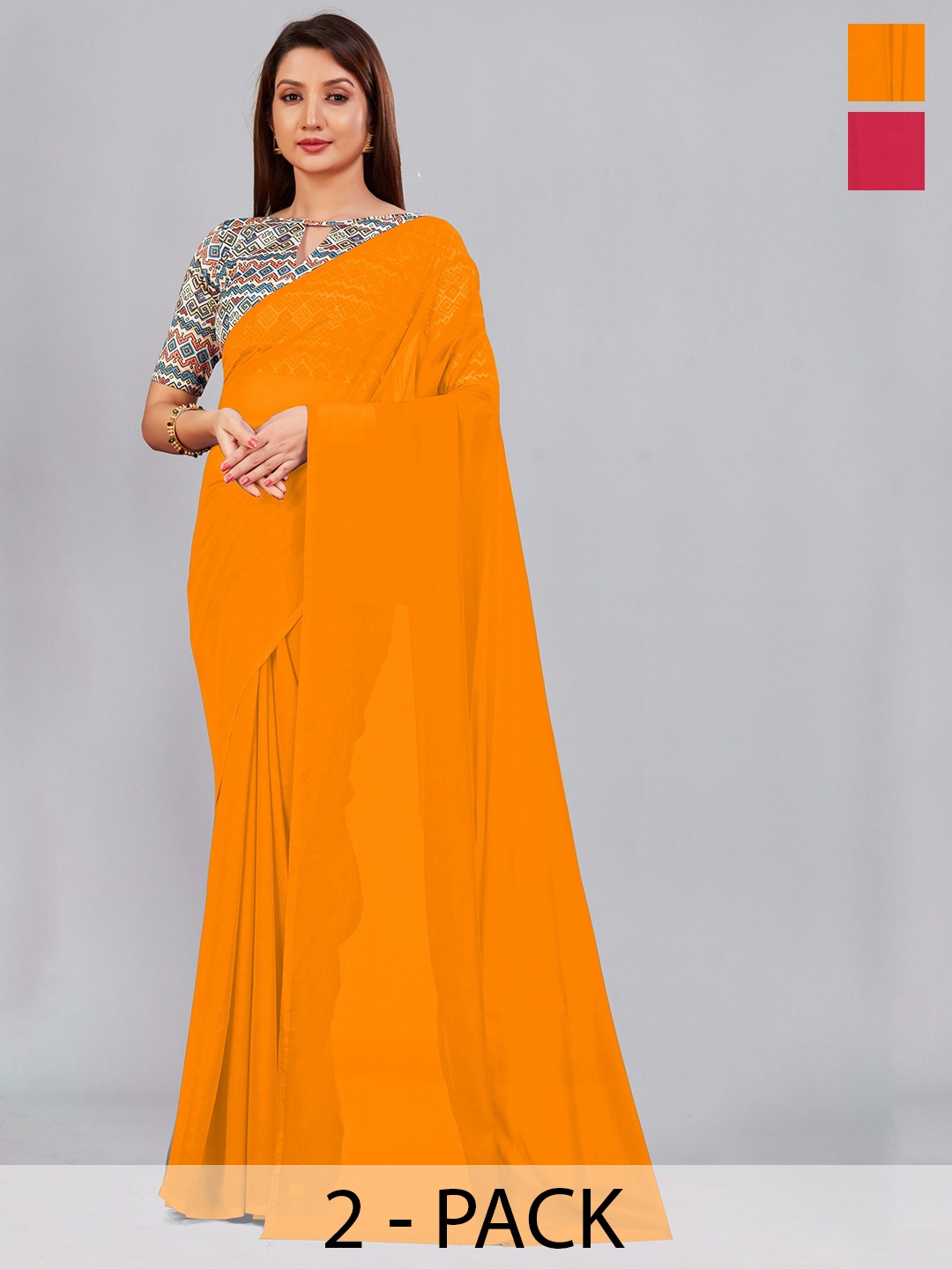 

CastilloFab Selection of 2 Pure Georgette Saree, Mustard