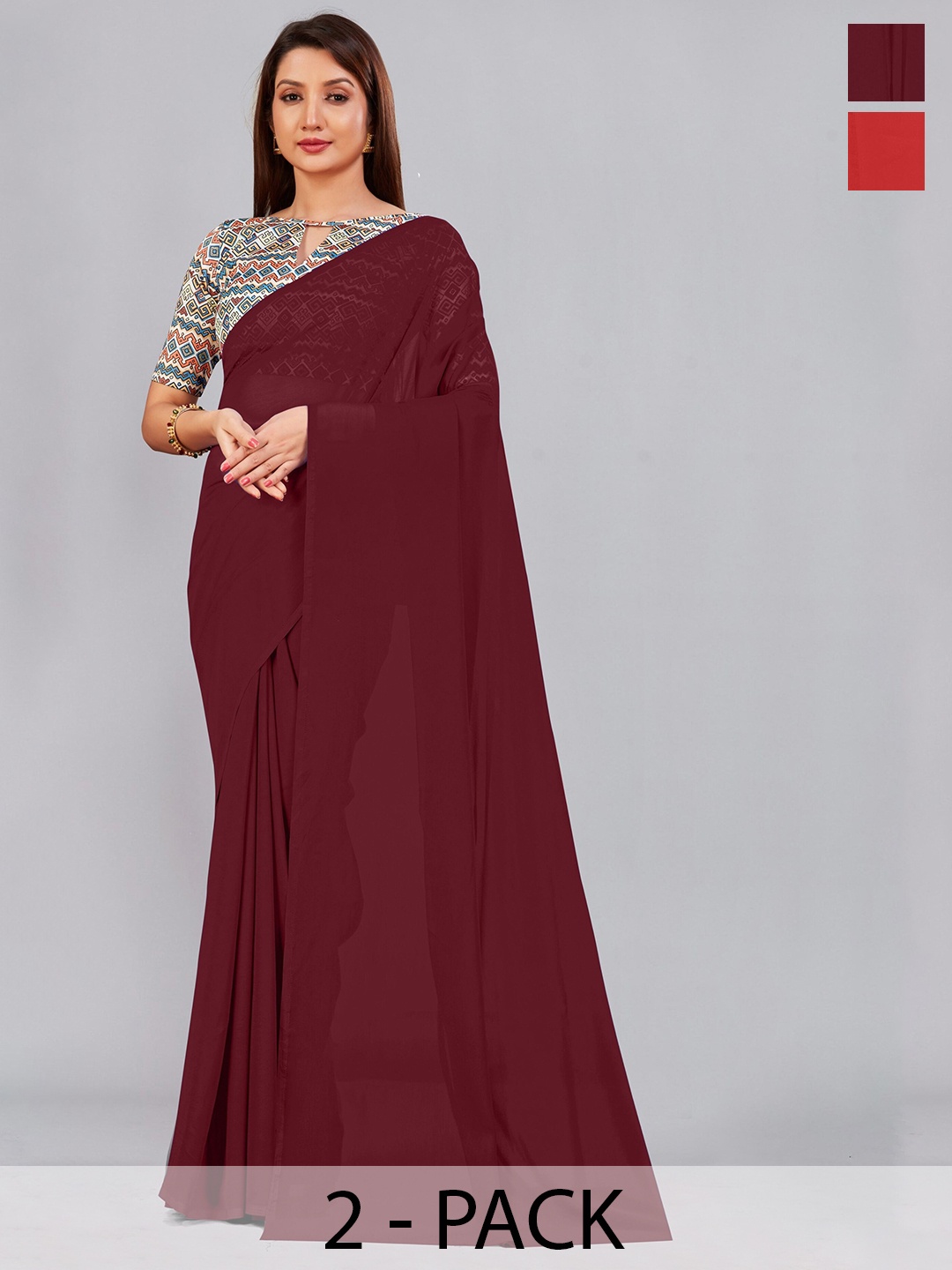 

CastilloFab Selection of 2 Pure Georgette Saree, Maroon