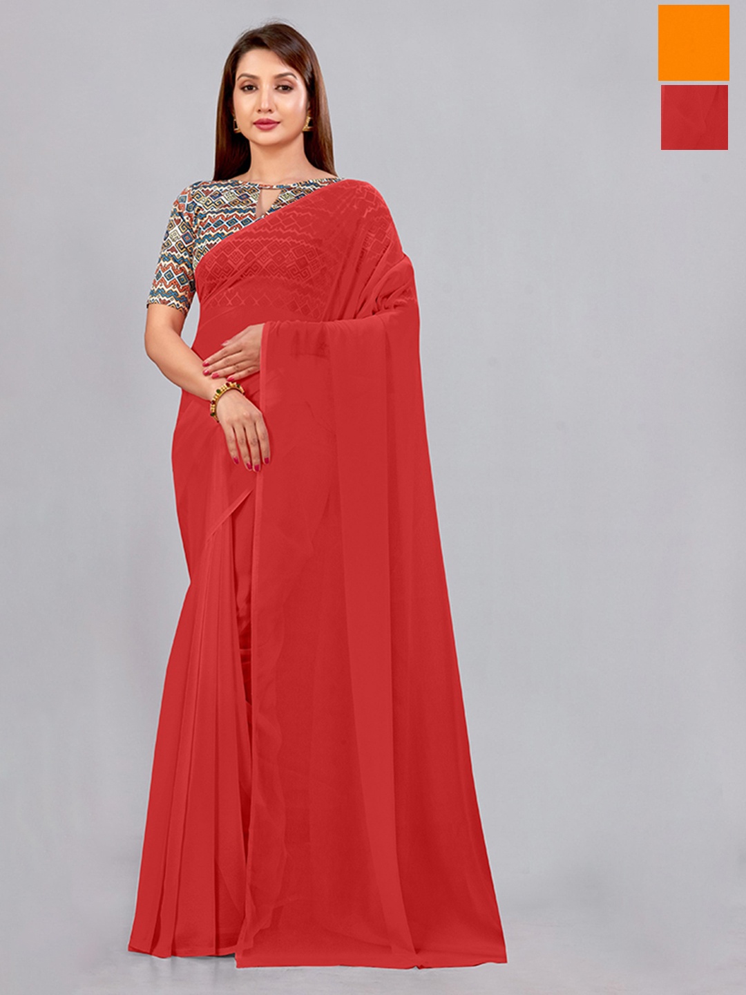 

CastilloFab Selection of 2 Pure Georgette Saree, Mustard
