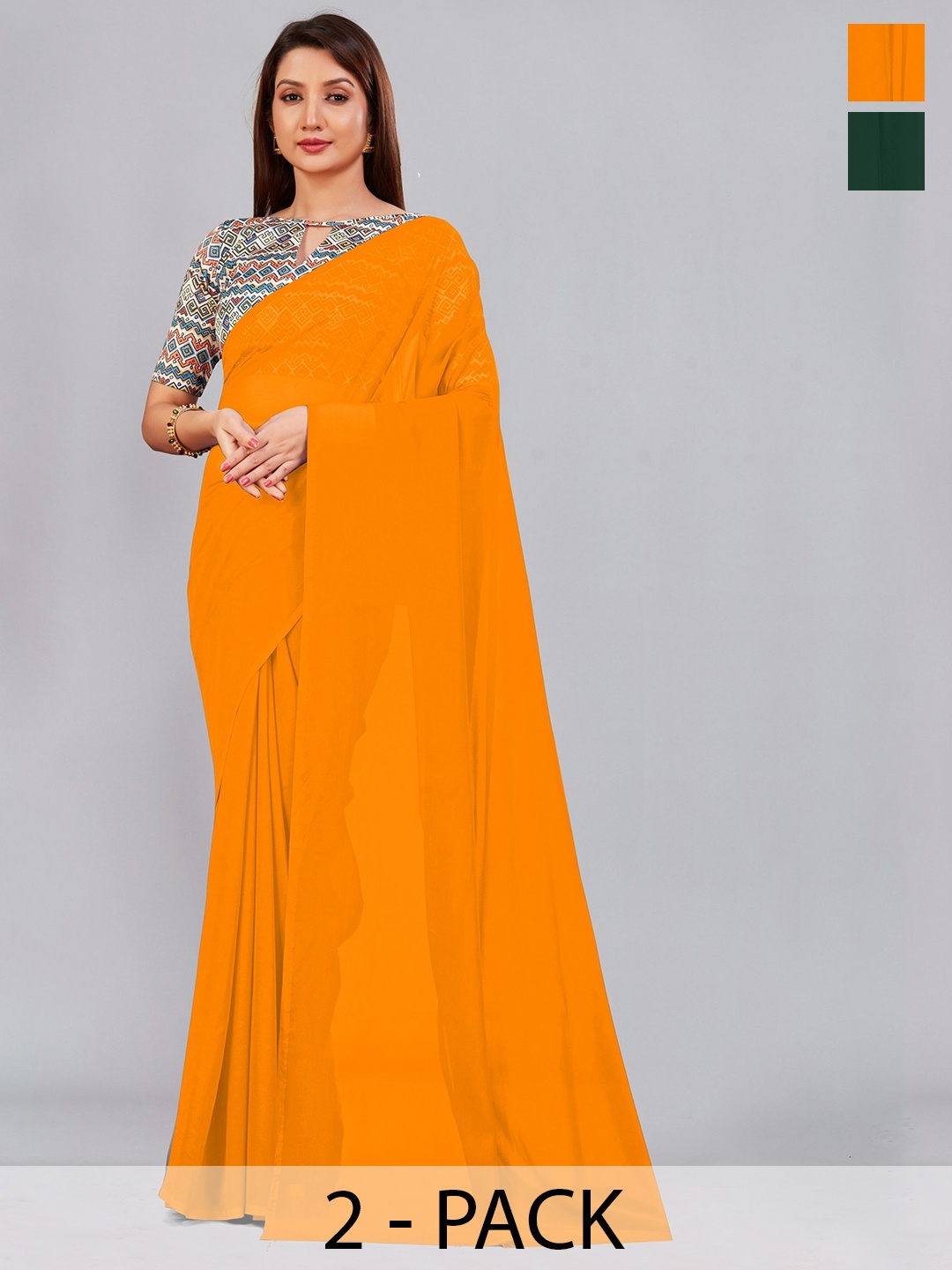 

CastilloFab Selection of 2 Pure Georgette Saree, Mustard