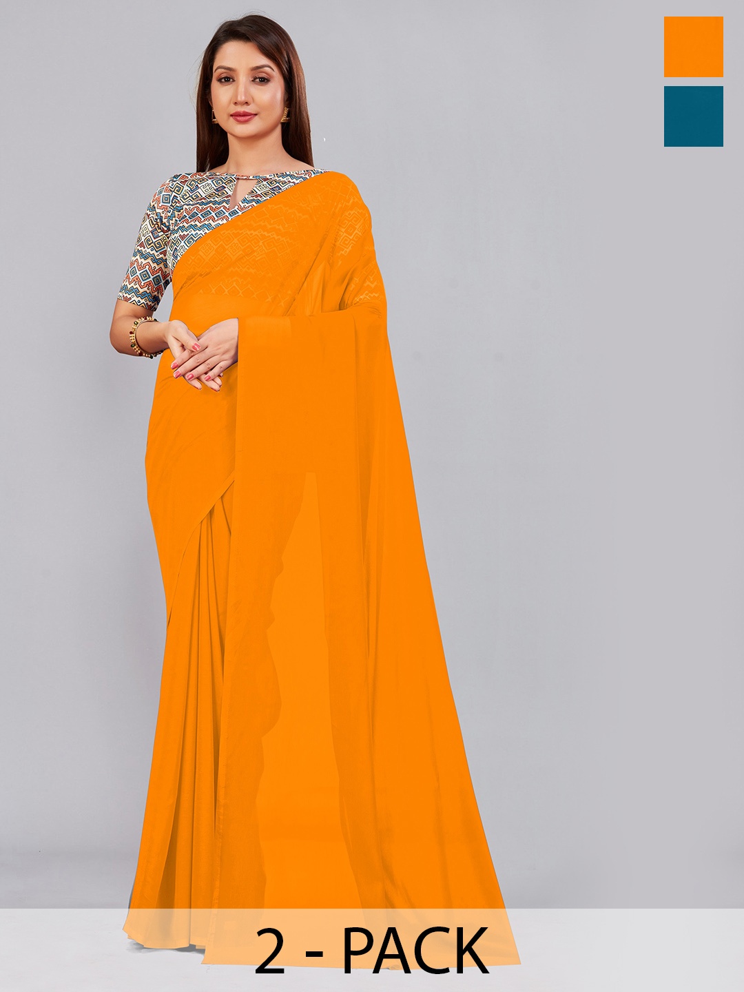 

CastilloFab Selection Of 2 Pure Georgette Saree, Mustard