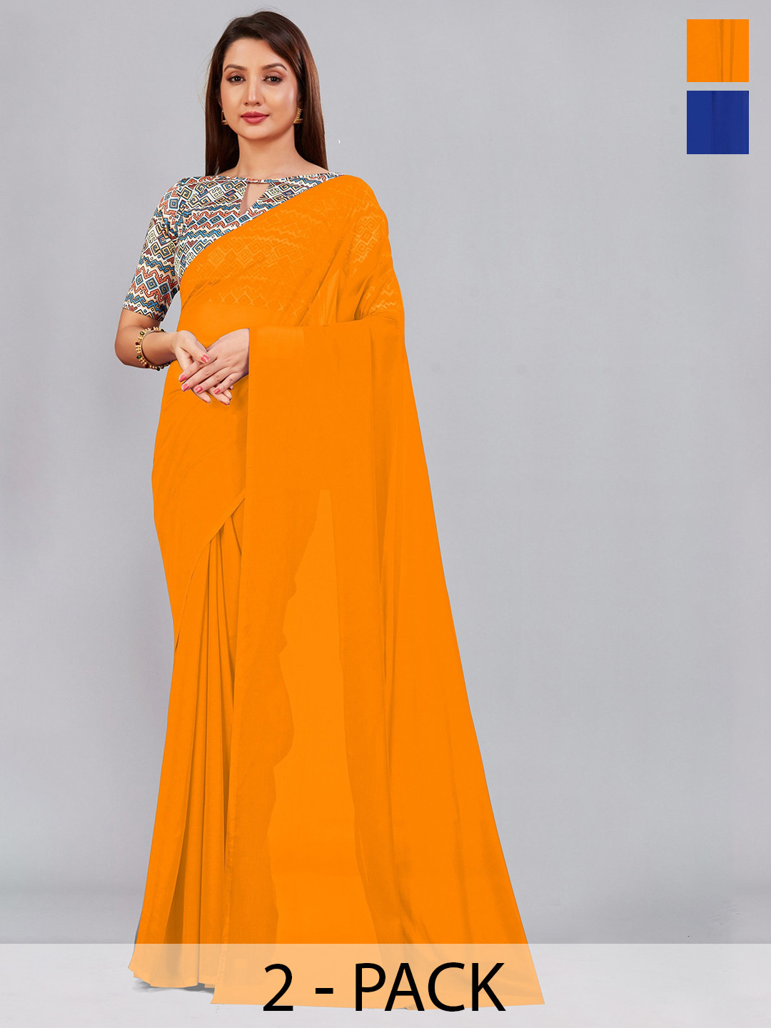 

CastilloFab Selection of 2 Pure Georgette Saree, Mustard