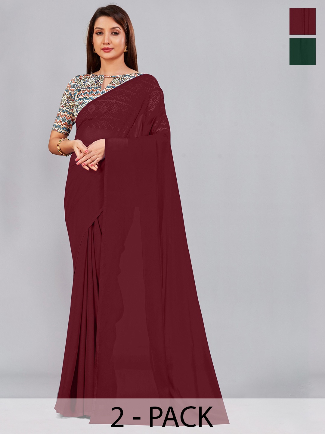 

CastilloFab Selection of 2 Pure Georgette Saree, Maroon