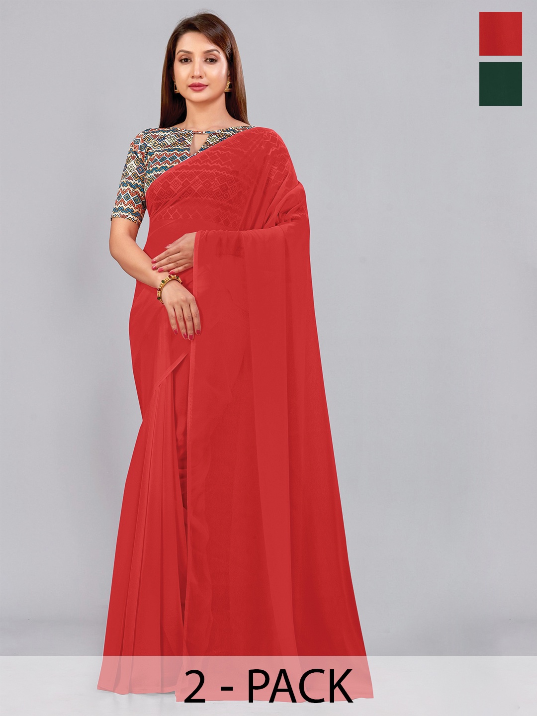 

CastilloFab Selection Of 2 Pure Georgette Saree, Red