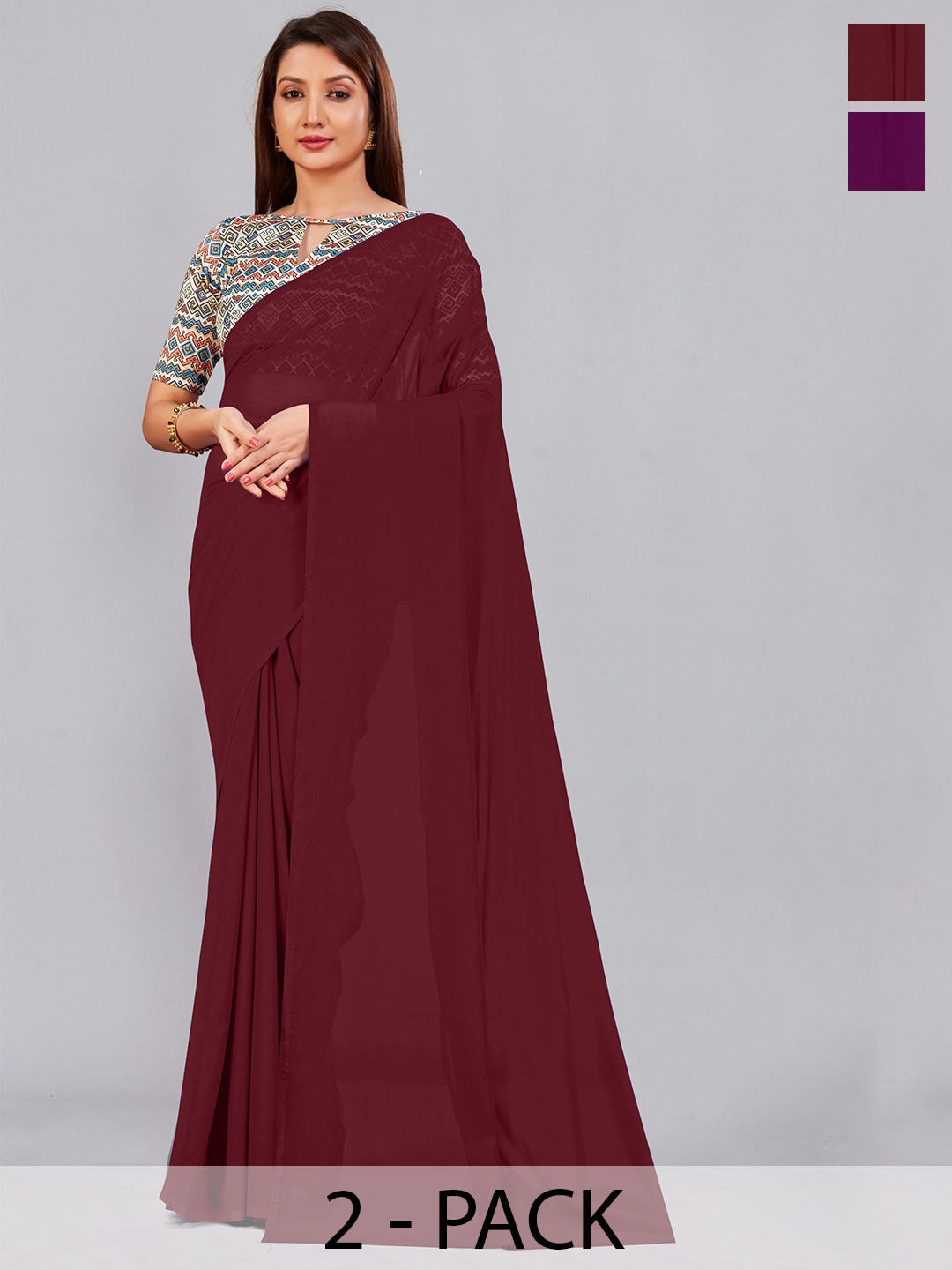 

CastilloFab Selection of 2 Pure Georgette Sarees, Maroon