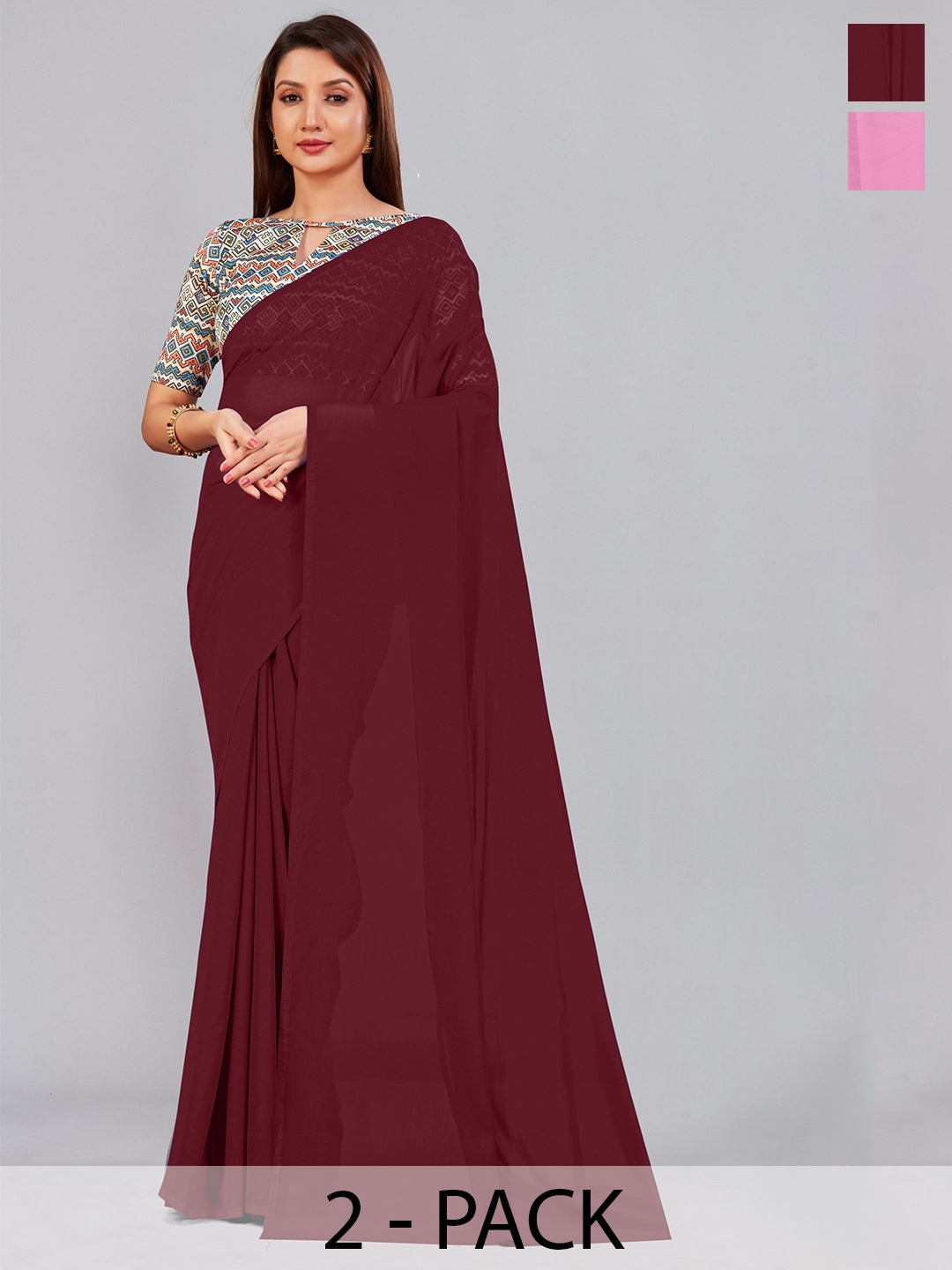 

CastilloFab Selection of 2 Pure Georgette Sarees, Maroon