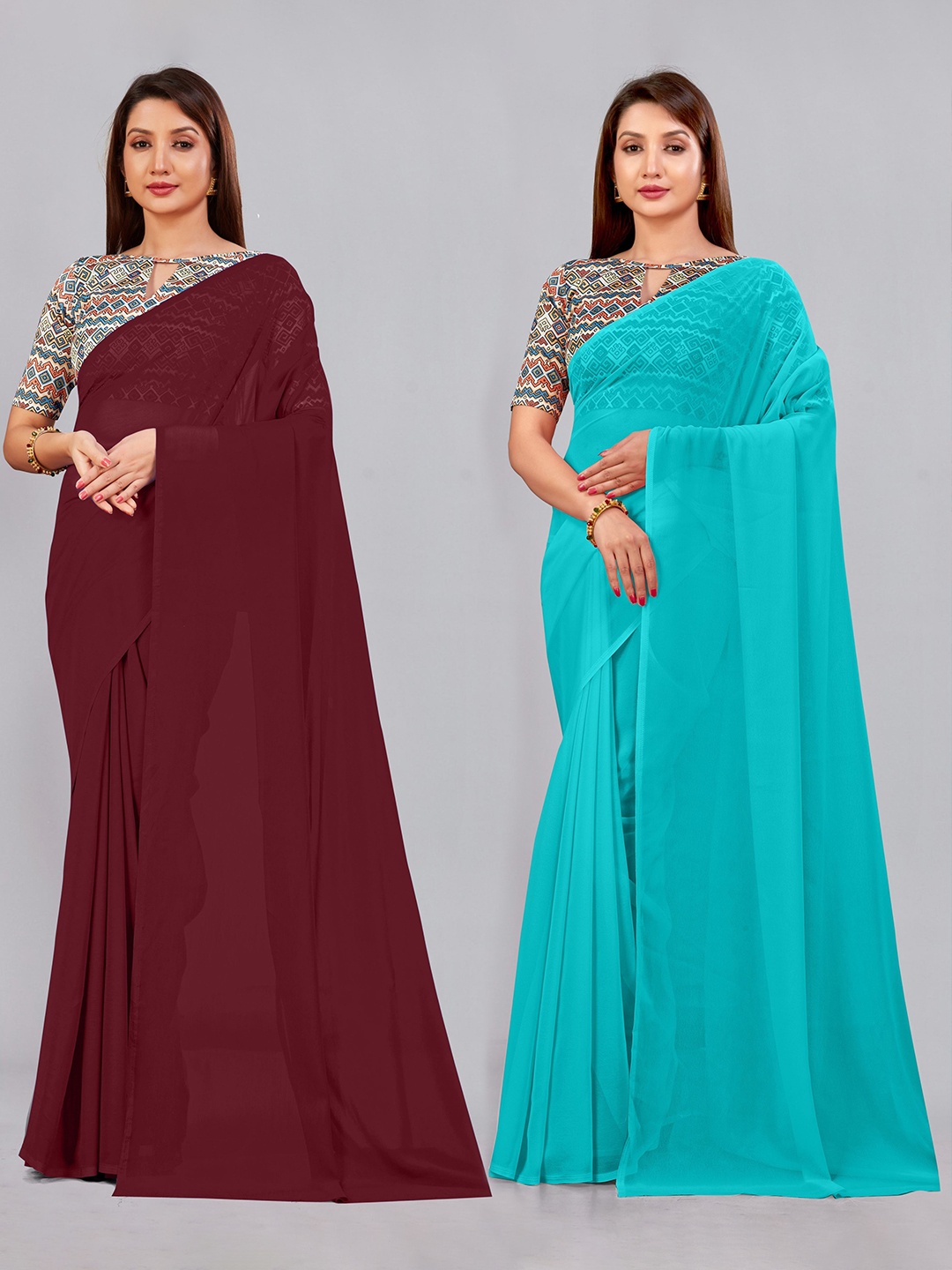 

CastilloFab Selection Of 2 Pure Georgette Saree, Maroon