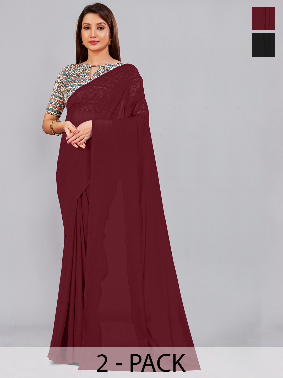 

CastilloFab Selection of 2 Pure Georgette Sarees, Maroon