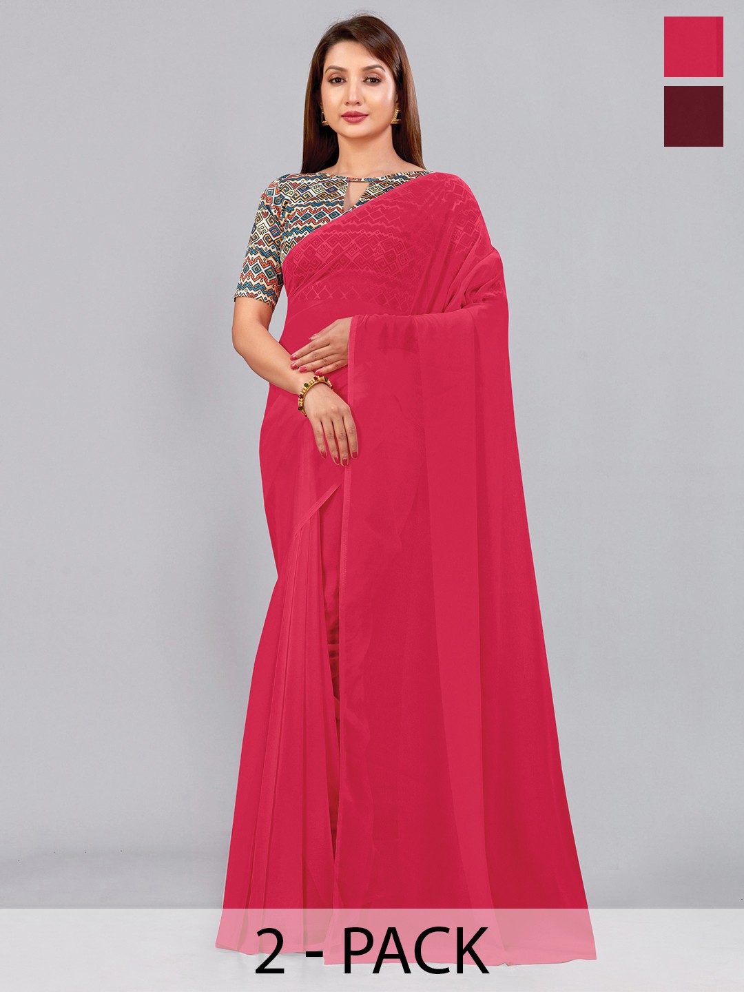 

CastilloFab Selection Of 2 Pure Georgette Saree, Maroon