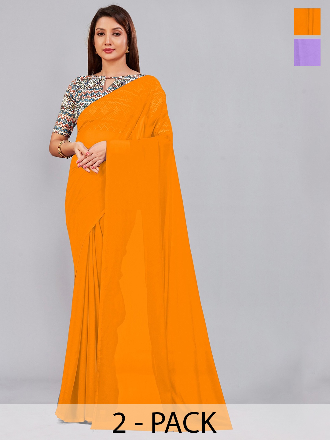 

CastilloFab Selection of 2 Pure Georgette Sarees, Mustard