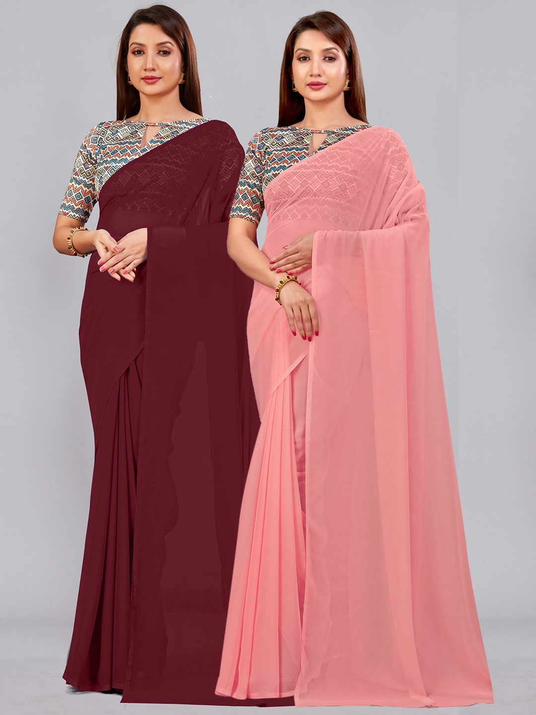 

CastilloFab Selection of 2 Pure Georgette Sarees, Maroon