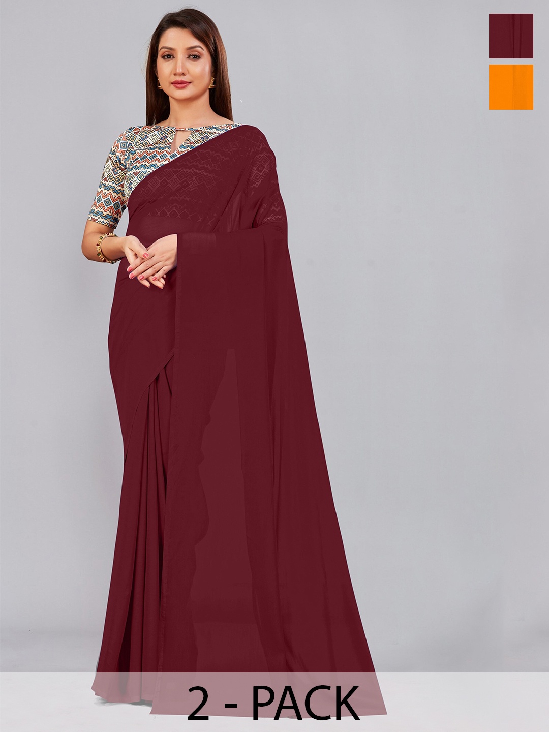 

CastilloFab Selection of 2 Pure Georgette Sarees, Maroon
