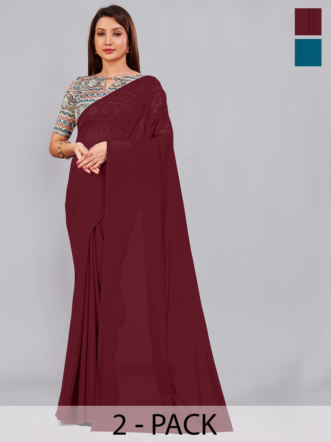 

CastilloFab Selection of 2 Pure Georgette Sarees, Maroon