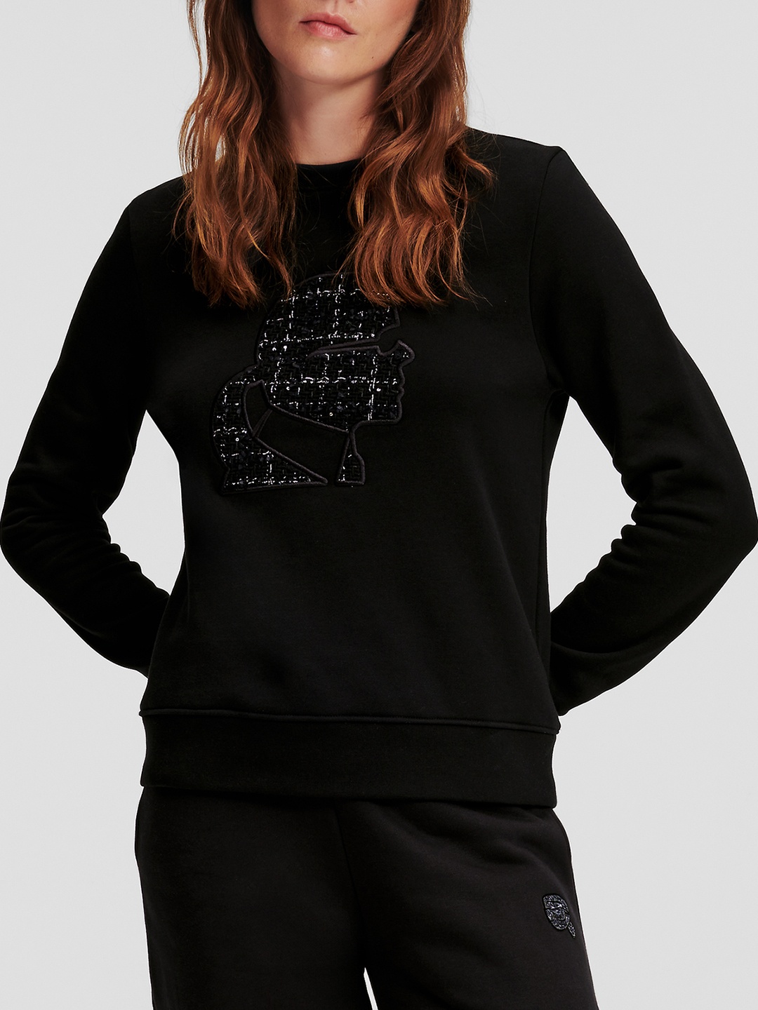 

Karl Lagerfeld Self Design Applique Cotton Pullover, Black