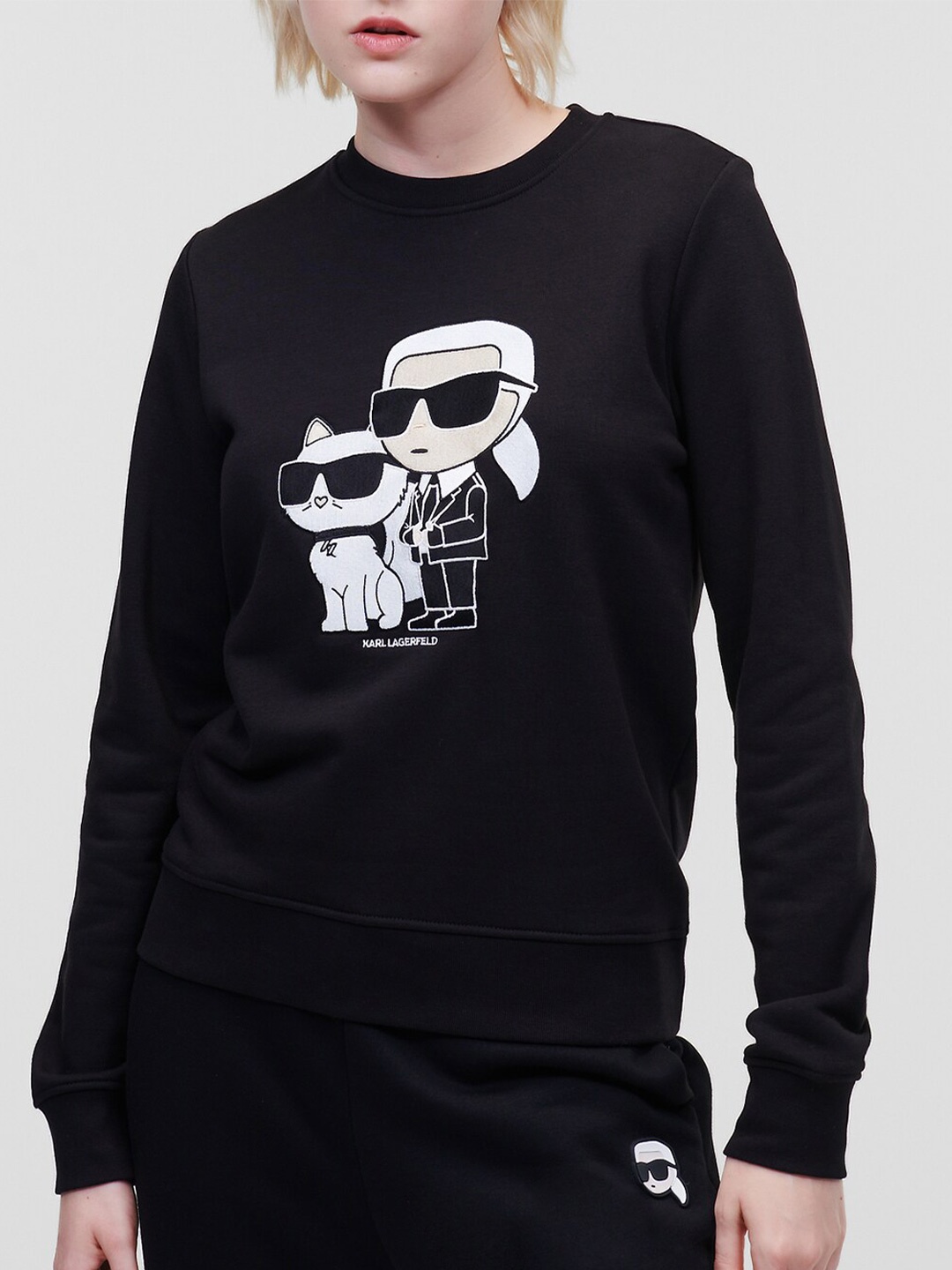 

Karl Lagerfeld Graphic Printed Cotton Pullover, Black