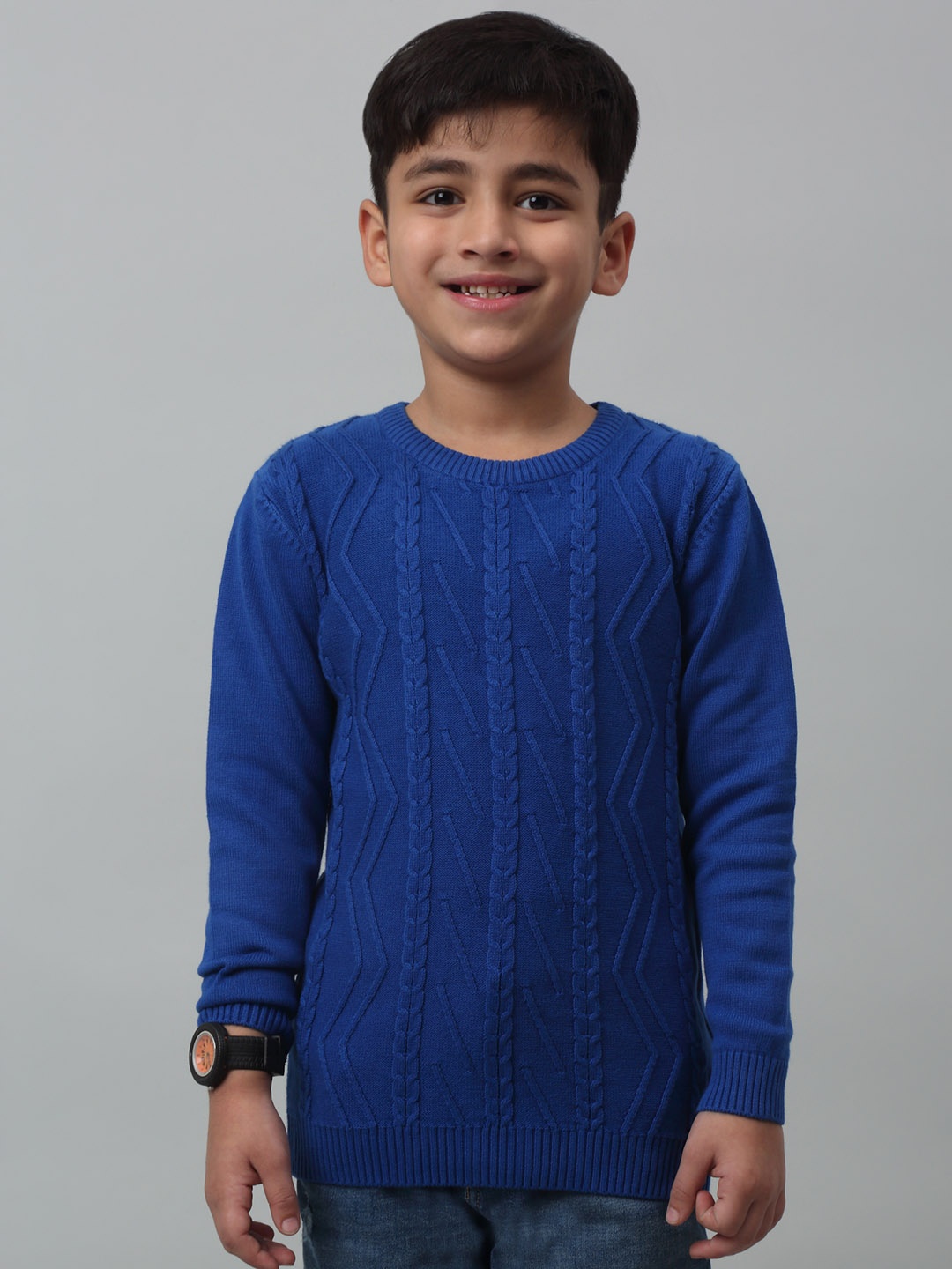 

Cantabil Boys Cable Knit Self Design Acrylic Pullover, Blue