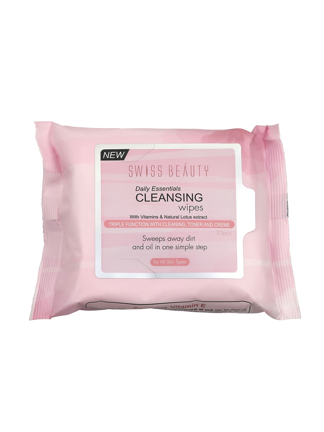 

SWISS BEAUTY Daily Essentials Cleansing Wipes with Vitamins & Lotus Extract - 25 Pcs, Pink