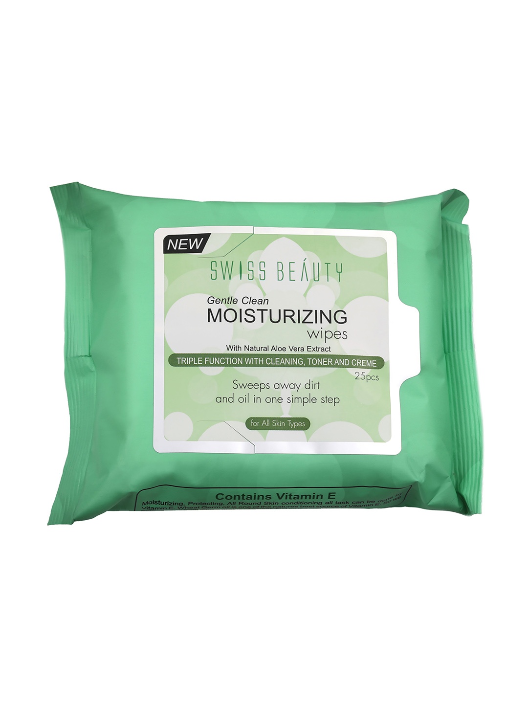 

SWISS BEAUTY Gentle Clean Moisturizing Wet Wipes with Natural Aloe Vera - 25 pcs, Green