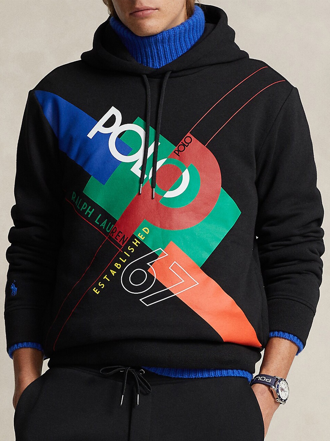 

Polo Ralph Lauren Typography Printed Hooded Pullover, Black