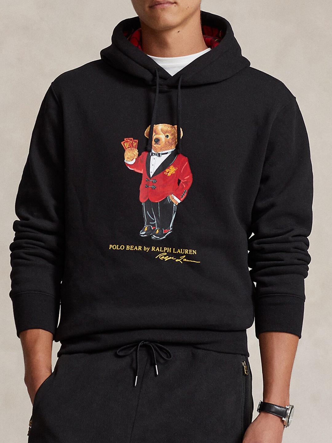 

Polo Ralph Lauren New Year Polo Bear Printed Fleece Hood Pullover Sweatshirt, Black