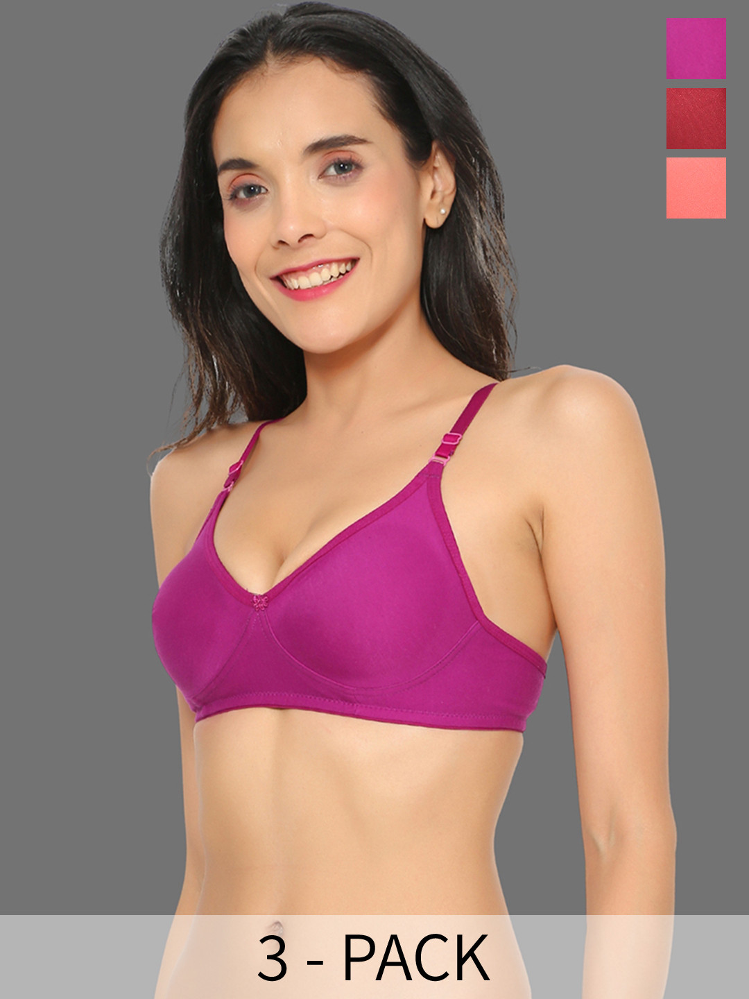 

Aimly Pack of 3 Medium Coverage Cotton T-shirt Bra With All Day Comfort, Red