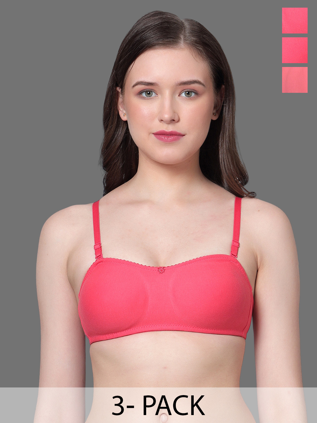 

Aimly Pack Of 3 Seamless Non-Padded Non-Wired Cotton T-Shirt Bra With All Day Comfort, Pink