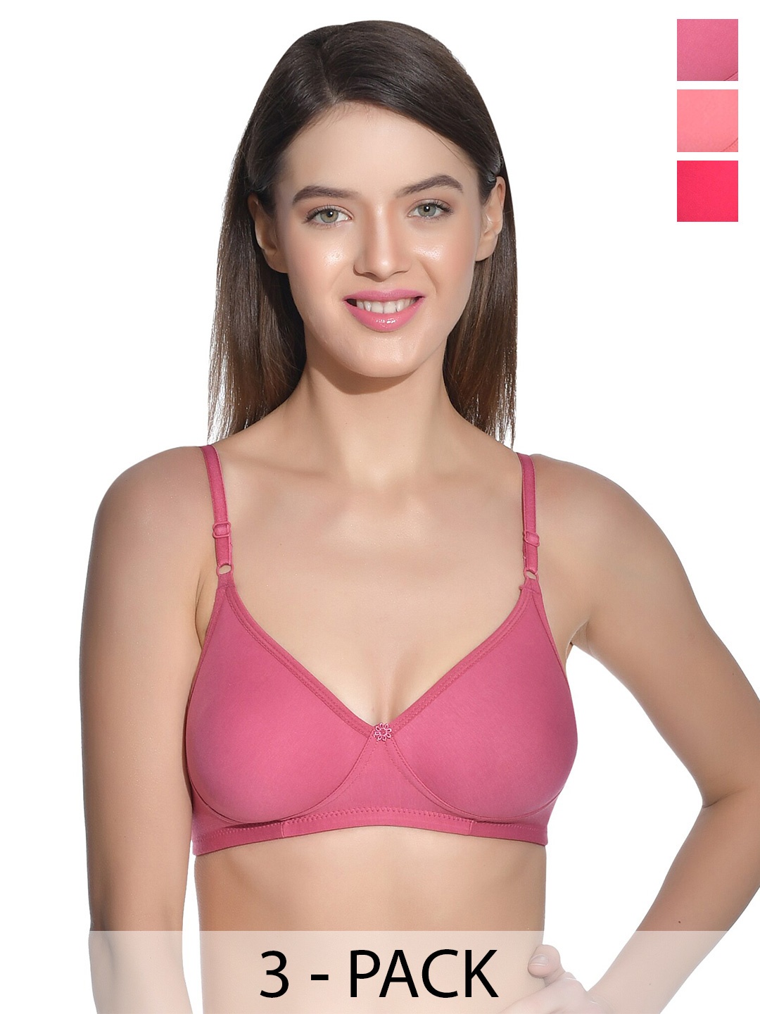 

Aimly Pack of 3 Medium Coverage Cotton T-shirt Bra With All Day Comfort, Pink