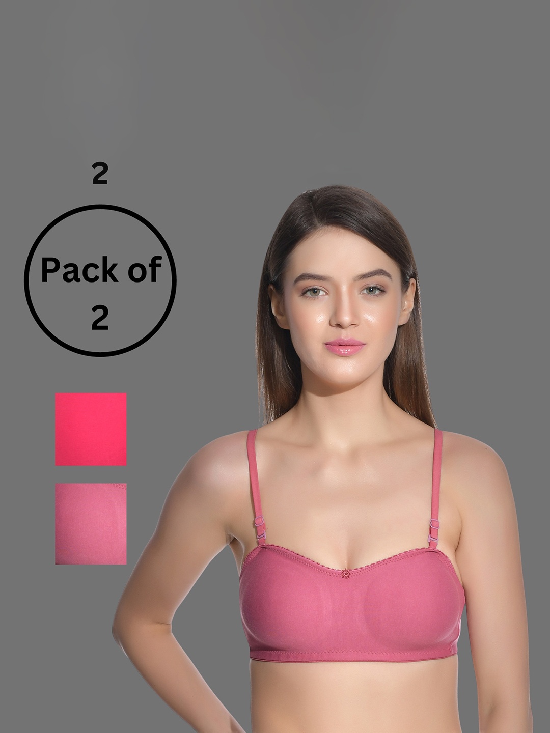 

Aimly Pack Of 2 Full Coverage Non-Padded Non-Wired Cotton T-Shirt Bra With All Day Comfort, Pink