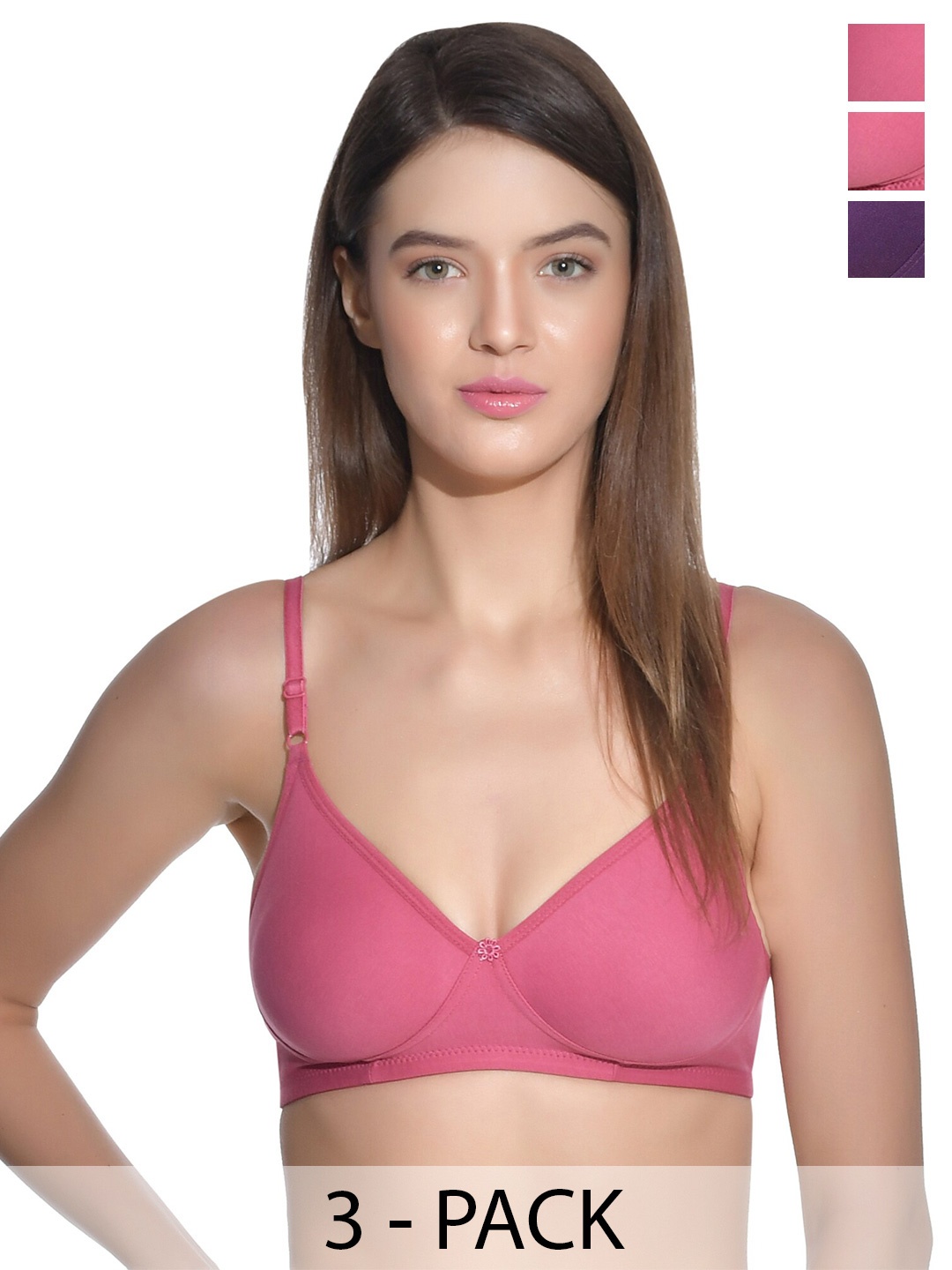 

Aimly Pack Of 3 Medium Coverage Non-Padded Cotton T-Shirt Bra With All Day Comfort, Pink