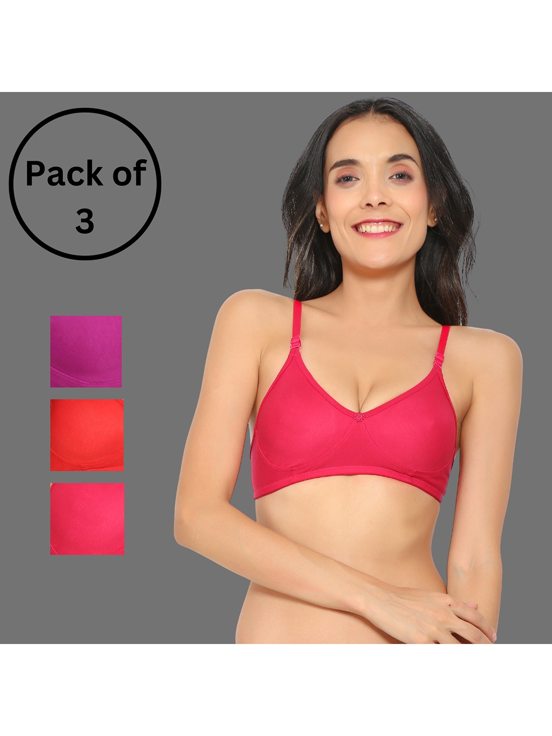 

Aimly Pack Of 3 Seamless Non-Padded Non-Wired Cotton T-Shirt Bra With All Day Comfort, Purple