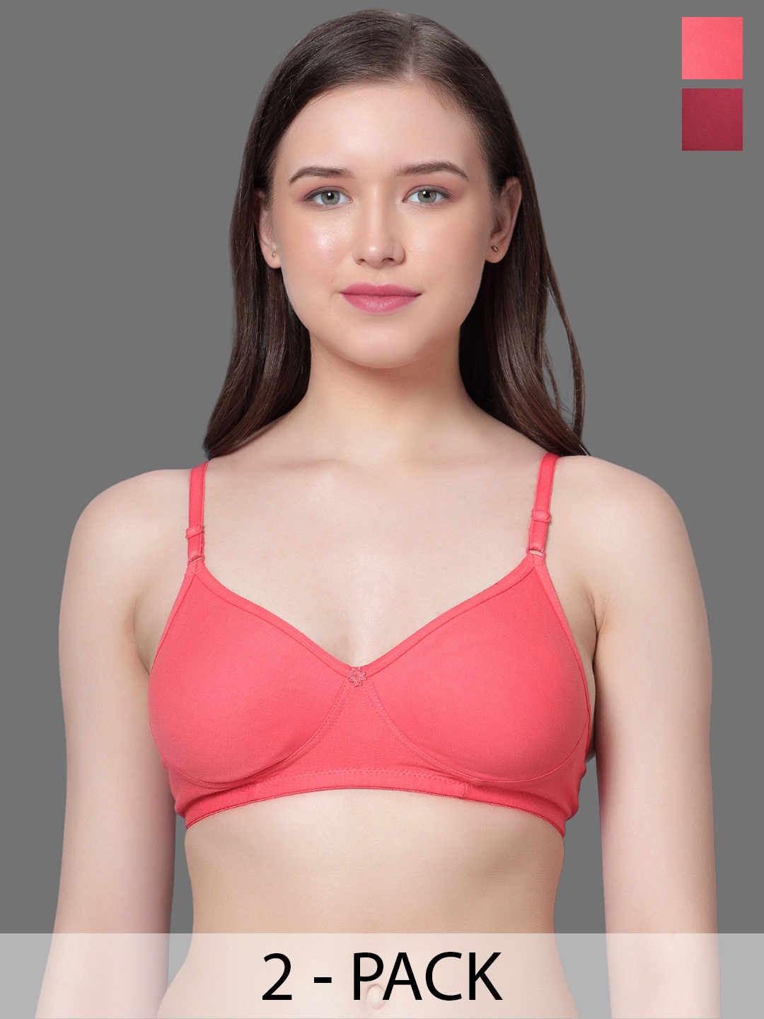 

Aimly Pack Of 2 Medium Coverage All Day Comfort Cotton T-shirt Bra, Pink