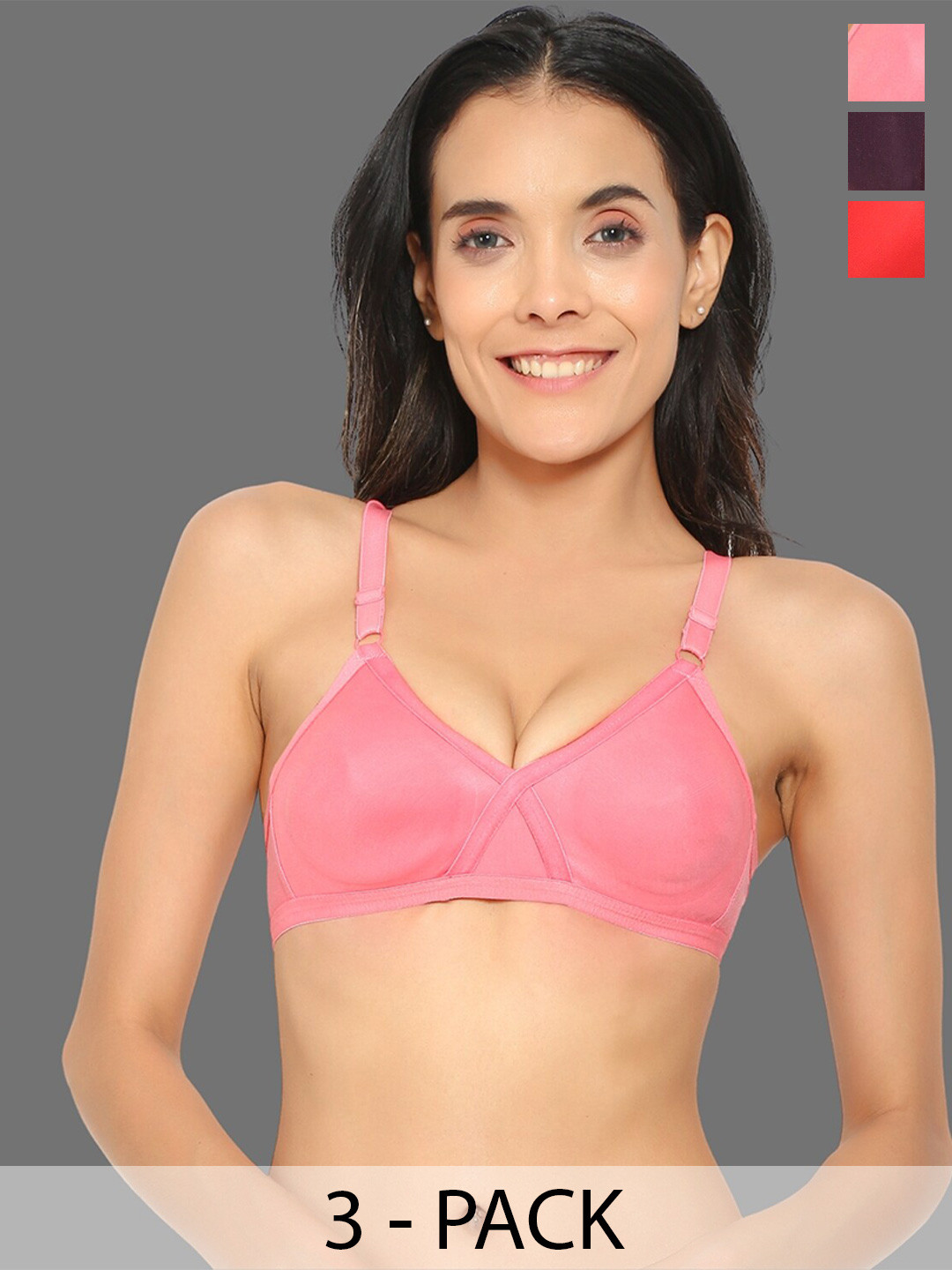 

Aimly Pack of 3 Medium Coverage Cotton T-shirt Bra With All Day Comfort, Pink