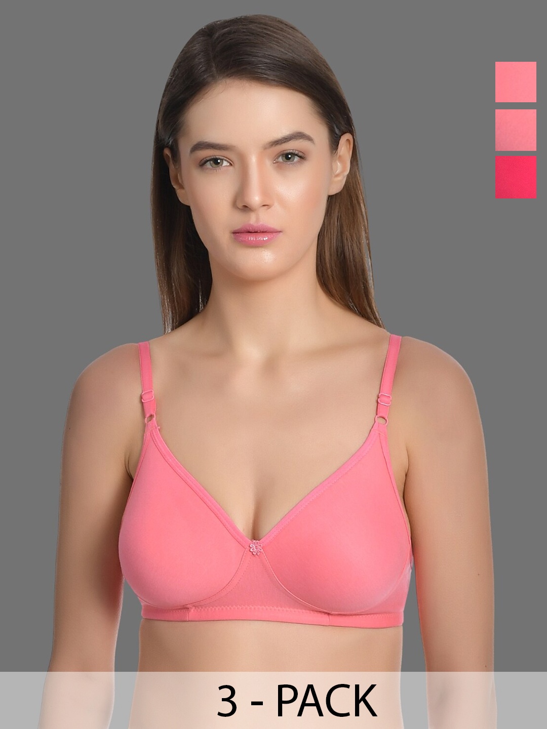 

Aimly Pack Of 3 Medium Coverage All Day Comfort Cotton T-shirt Bra, Pink