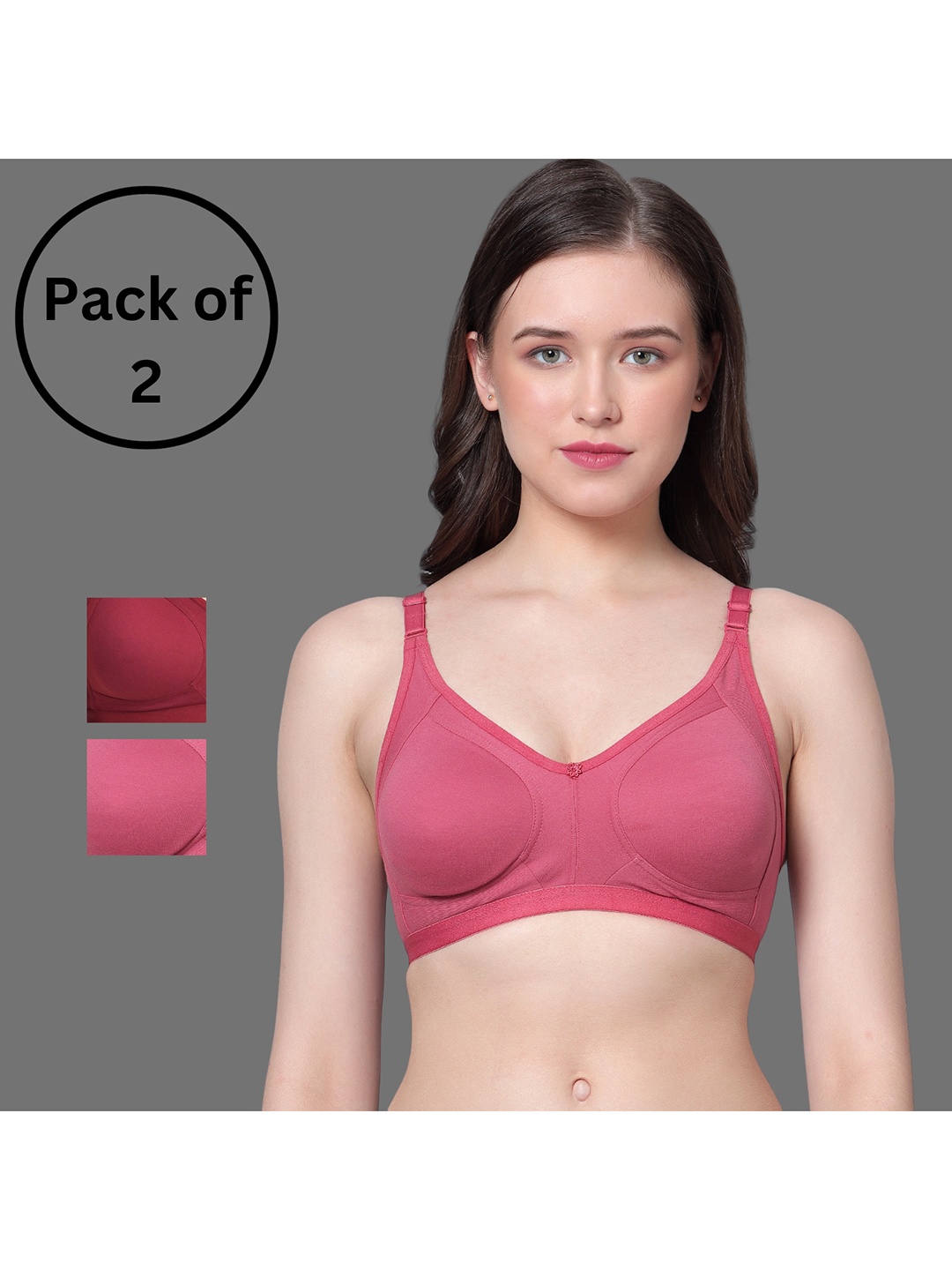 

Aimly Pack Of 2 Full Coverage Seamless Cotton T-shirt Bra With All Day Comfort, Pink