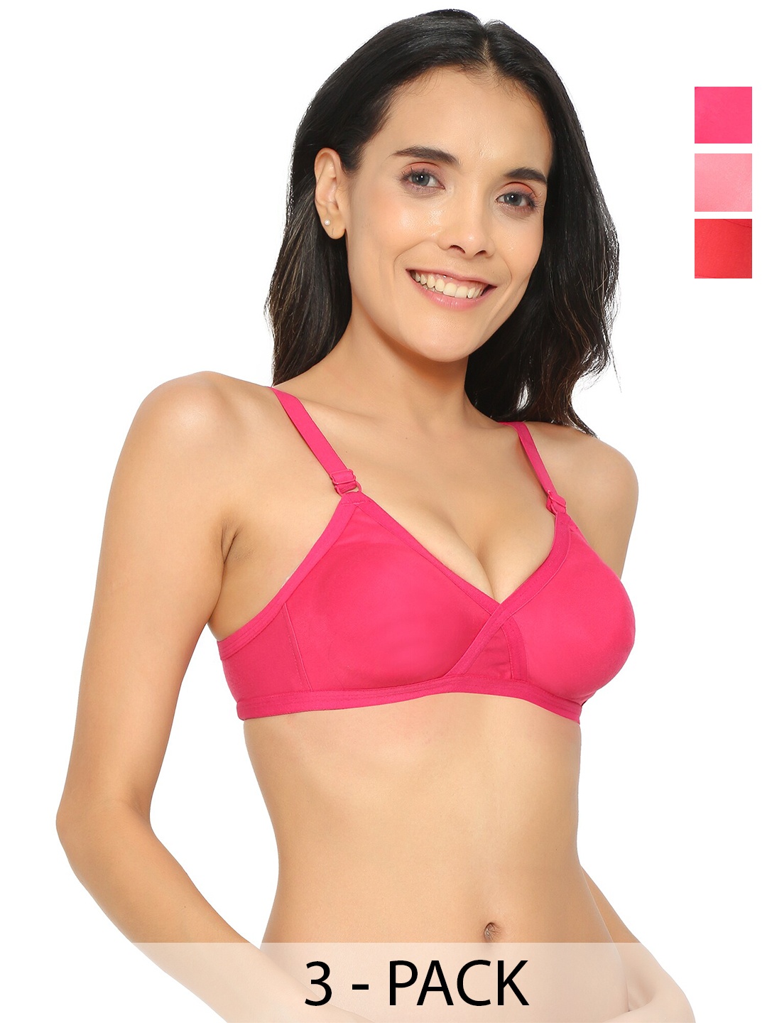 

Aimly Pack of 3 Medium Coverage Cotton T-shirt Bra With All Day Comfort, Pink