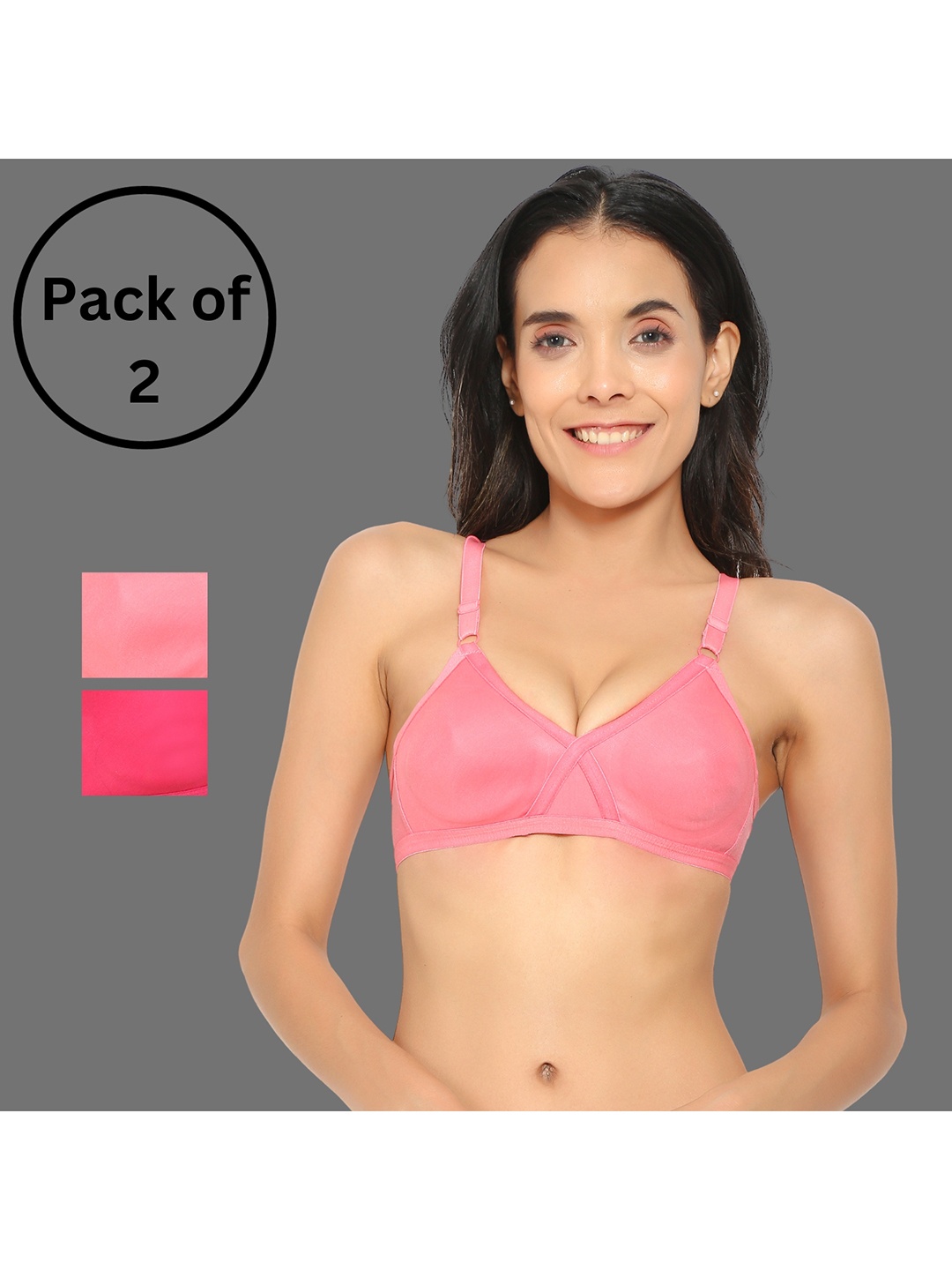 

Aimly Pack Of 2 Seamless Non-Padded Non-Wired Cotton T-Shirt Bra With All Day Comfort, Pink