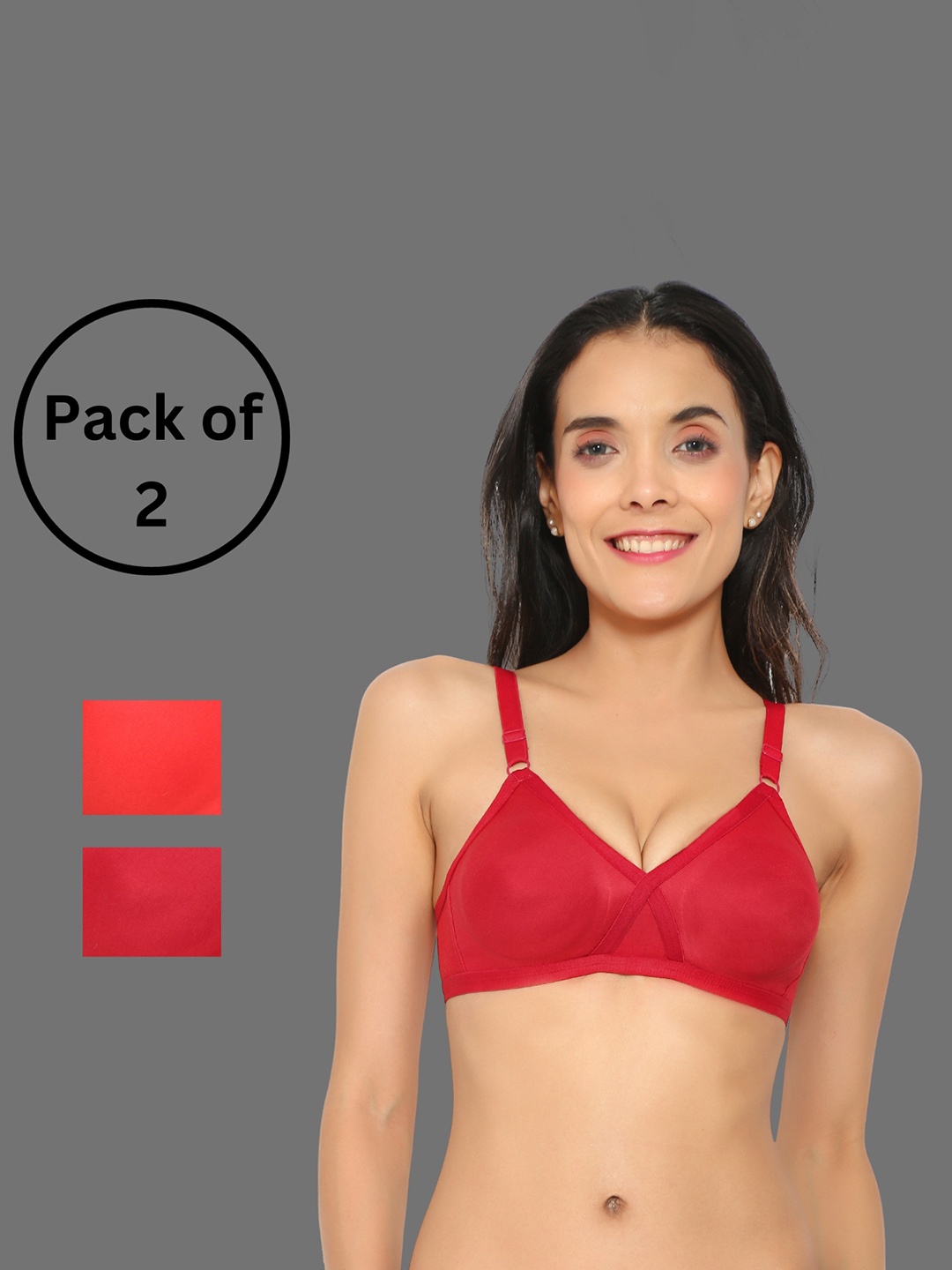 

Aimly Pack Of 2 Seamless Non-Padded Non-Wired Cotton T-Shirt Bra With All Day Comfort, Maroon