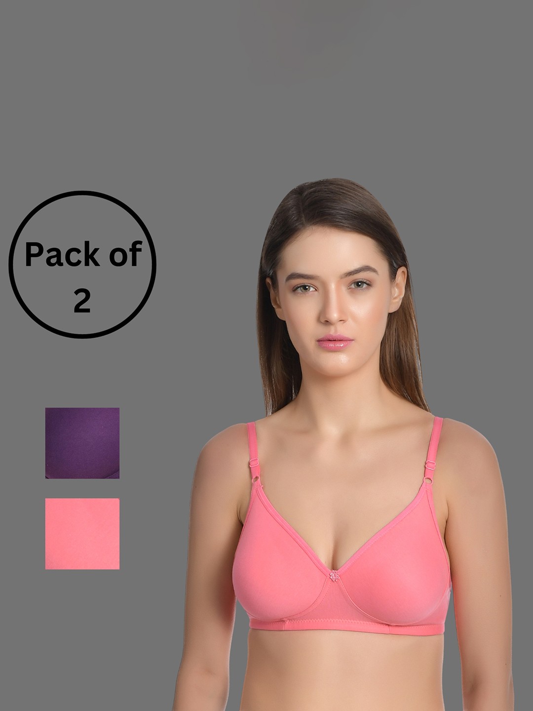 

Aimly Pack Of 2 Medium Coverage All Day Comfort Cotton T-shirt Bra, Purple
