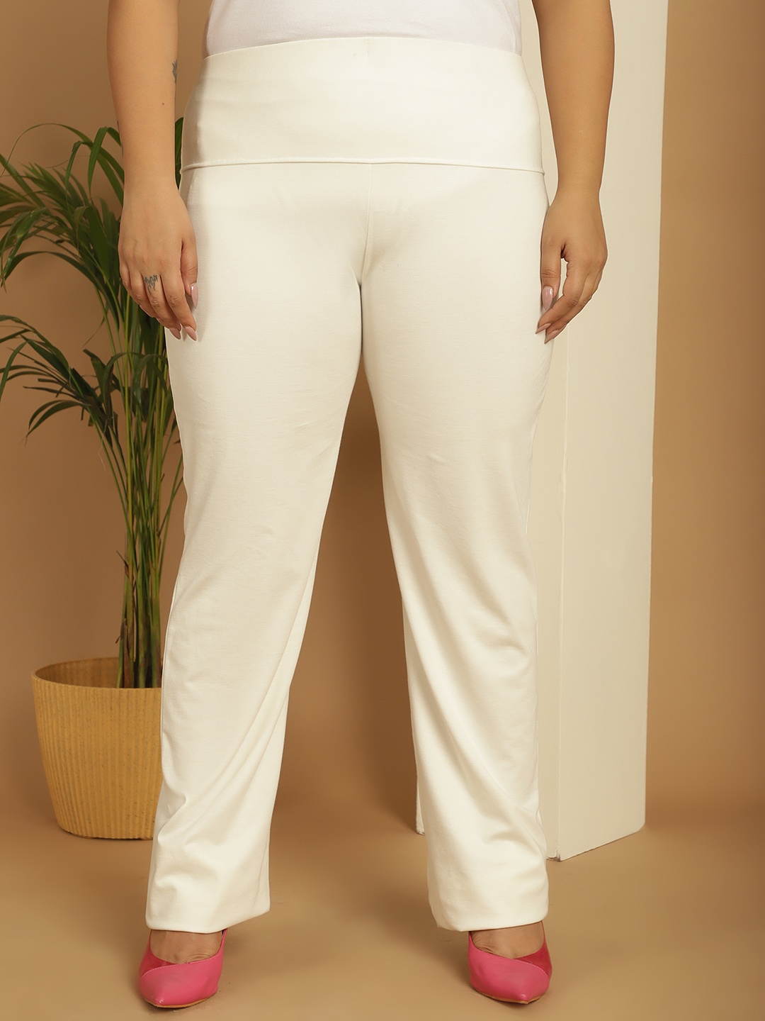 

theRebelinme Women Smart Straight Fit High-Rise Regular Trouser, White