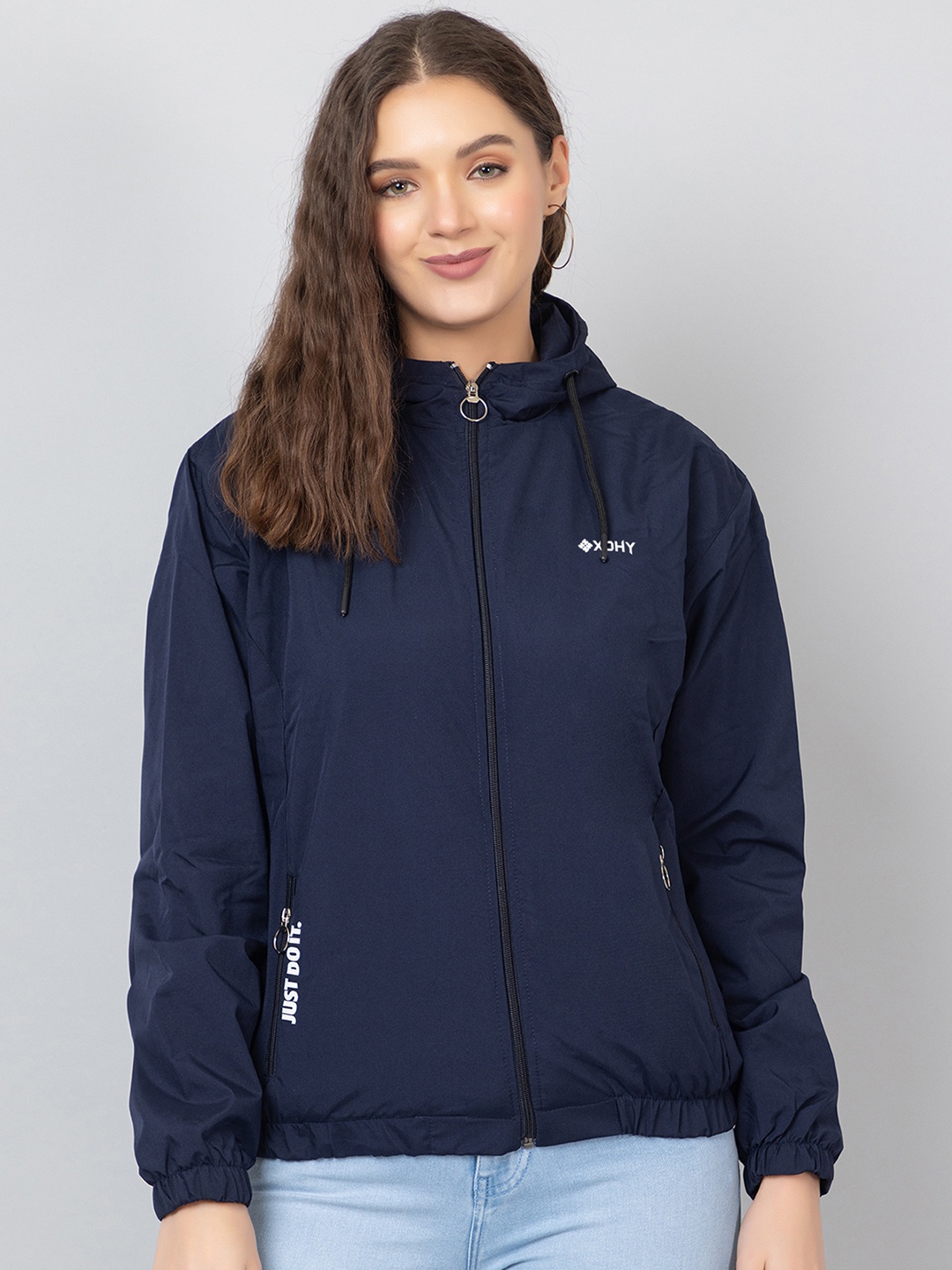 

Xohy Hooded Lightweight Bomber Jacket, Navy blue