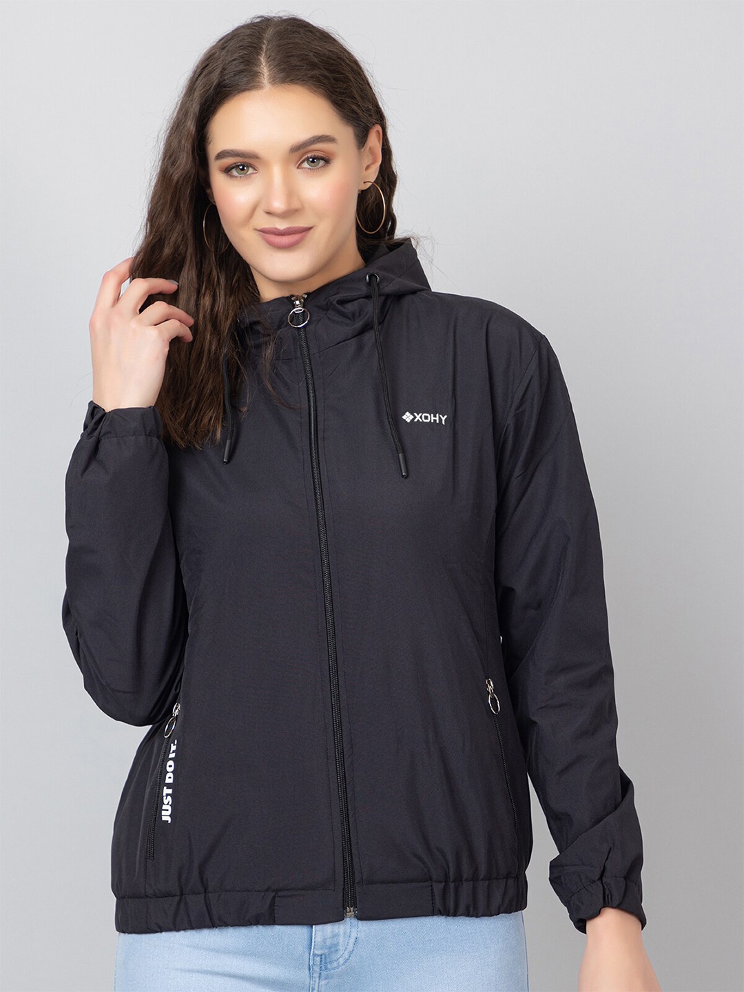 

Xohy Hooded Lightweight Bomber Jacket, Black